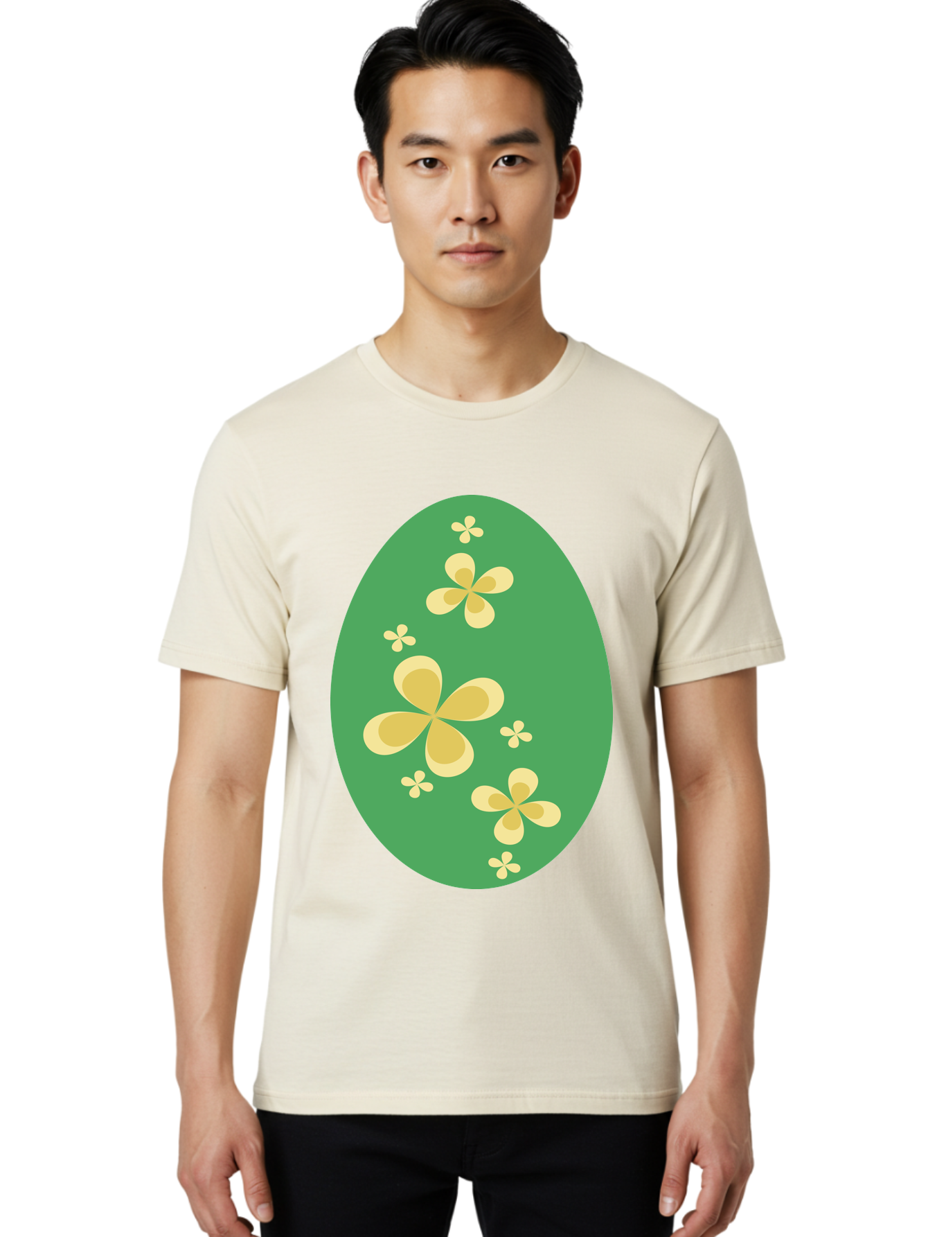 Easter-Egg-2 Men'S Graphic Tee, 100% Cotton, Comfortable Casual Summer Wear, Machine Washable, Easter Egg, Floral Pattern, Yellow Flowers, Oval Shape, Decorative Design, Spring Theme, Easter Decoration, Floral Motif, Pastel Colors Aac672 6