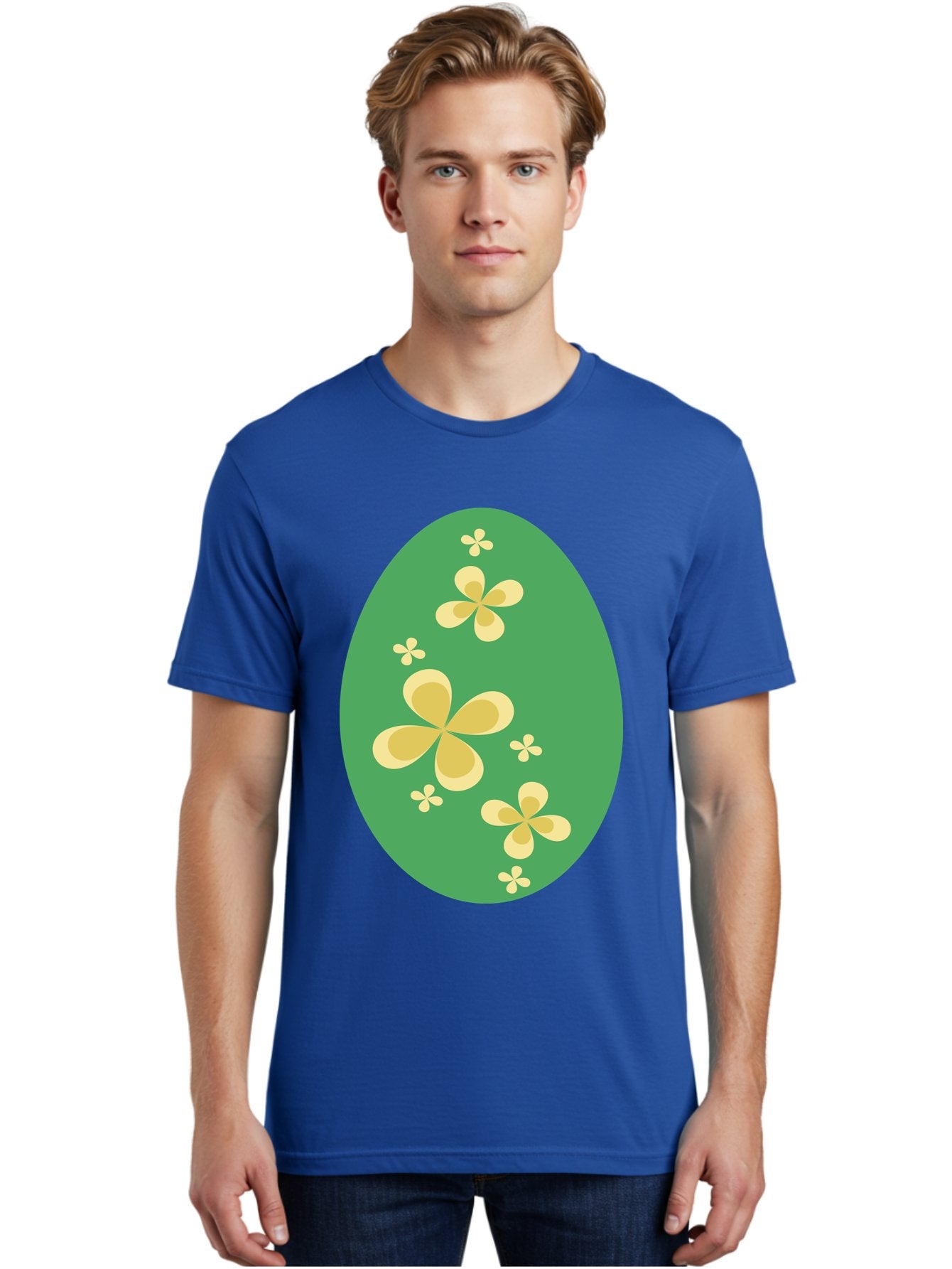 Easter-Egg-2 Men'S Graphic Tee, 100% Cotton, Comfortable Casual Summer Wear, Machine Washable, Easter Egg, Floral Pattern, Yellow Flowers, Oval Shape, Decorative Design, Spring Theme, Easter Decoration, Floral Motif, Pastel Colors Aac672 23