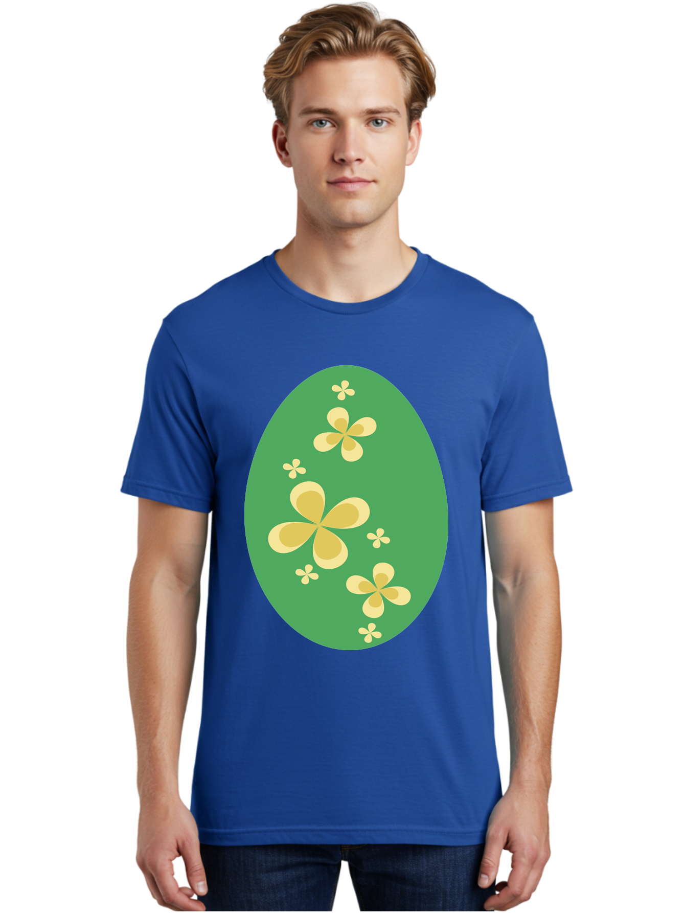 Easter-Egg-2 Men'S Graphic Tee, 100% Cotton, Comfortable Casual Summer Wear, Machine Washable, Easter Egg, Floral Pattern, Yellow Flowers, Oval Shape, Decorative Design, Spring Theme, Easter Decoration, Floral Motif, Pastel Colors Aac672 16