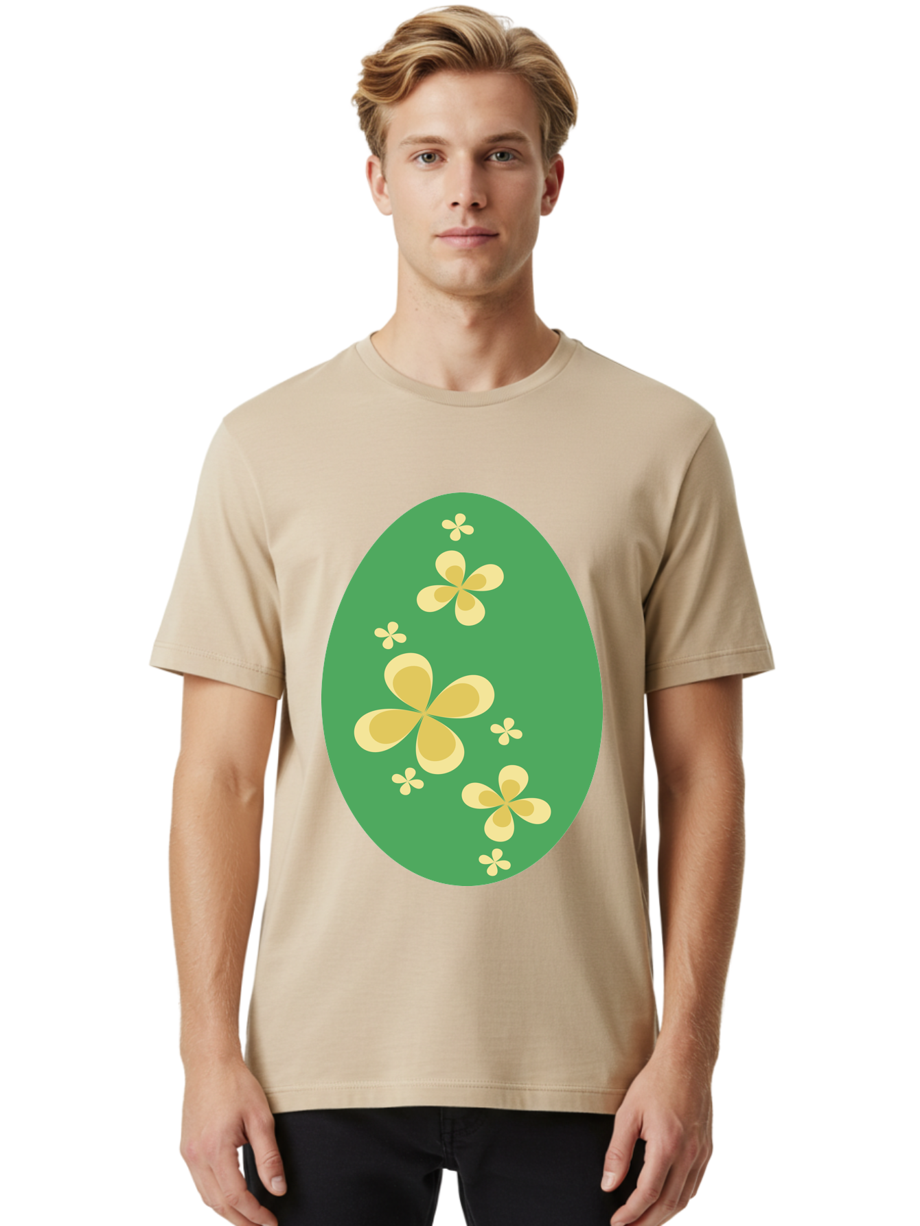 Easter-Egg-2 Men'S Graphic Tee, 100% Cotton, Comfortable Casual Summer Wear, Machine Washable, Easter Egg, Floral Pattern, Yellow Flowers, Oval Shape, Decorative Design, Spring Theme, Easter Decoration, Floral Motif, Pastel Colors Aac672 14