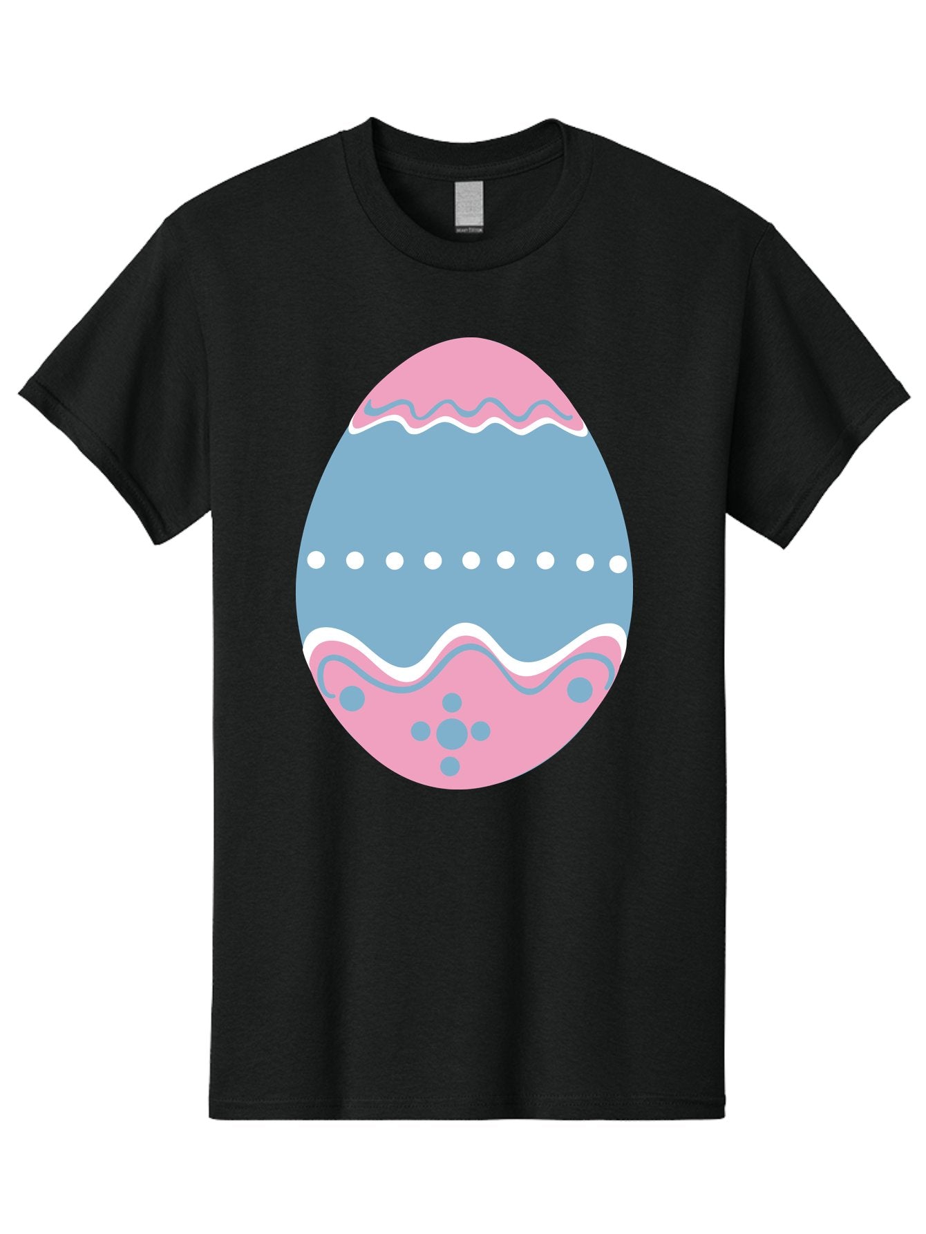 Easter-Egg-3 Men'S Graphic Tee, 100% Cotton, Comfortable Casual Summer Wear, Machine Washable, Easter Egg, Pink And Blue Egg, Decorated Egg, Wavy Lines, White Dots, Blue And Pink Swirls, Pastel Colors, Spring Decoration, Easter Theme, Aac673