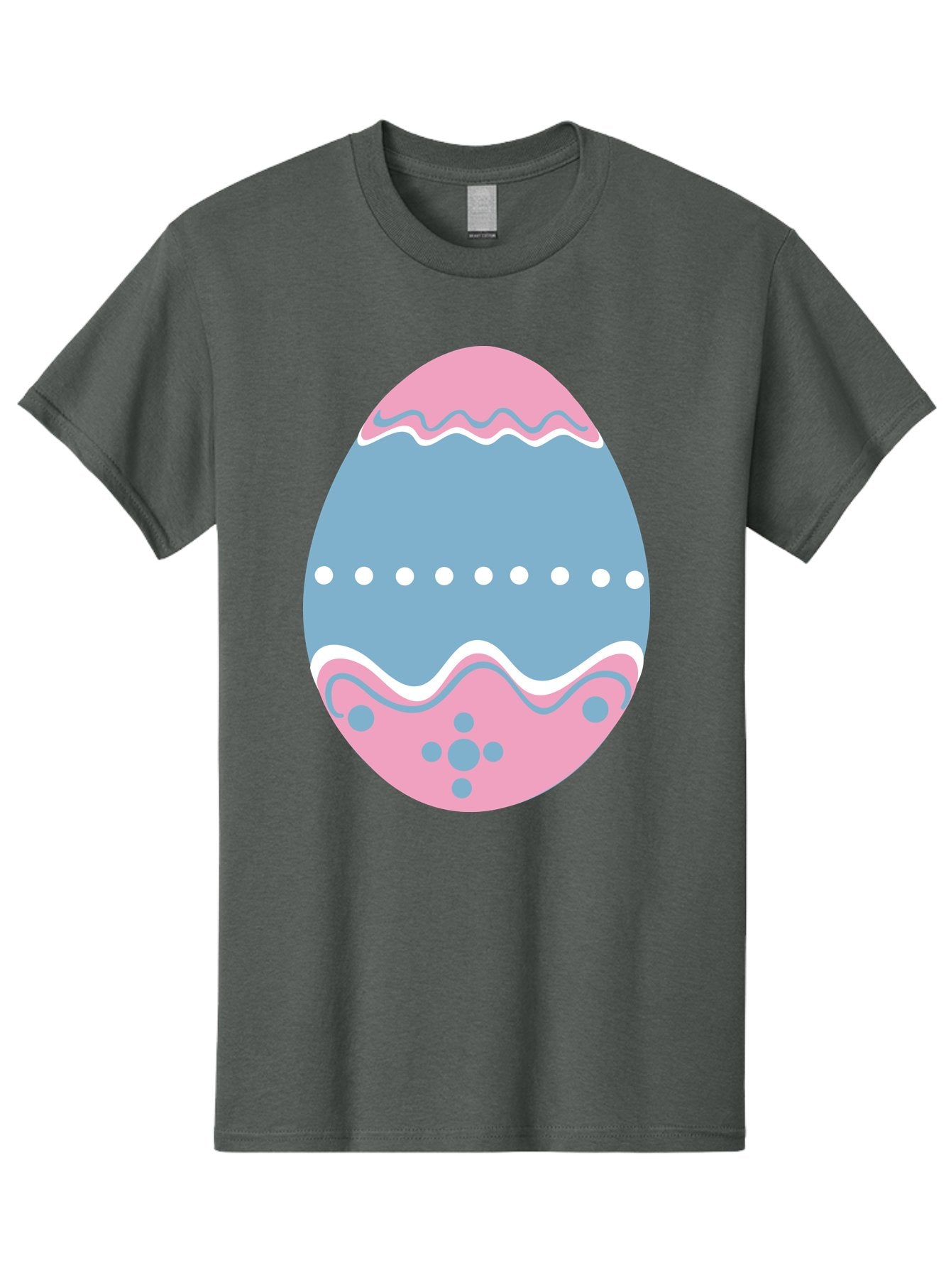 Easter-Egg-3 Men'S Graphic Tee, 100% Cotton, Comfortable Casual Summer Wear, Machine Washable, Easter Egg, Pink And Blue Egg, Decorated Egg, Wavy Lines, White Dots, Blue And Pink Swirls, Pastel Colors, Spring Decoration, Easter Theme, Aac673