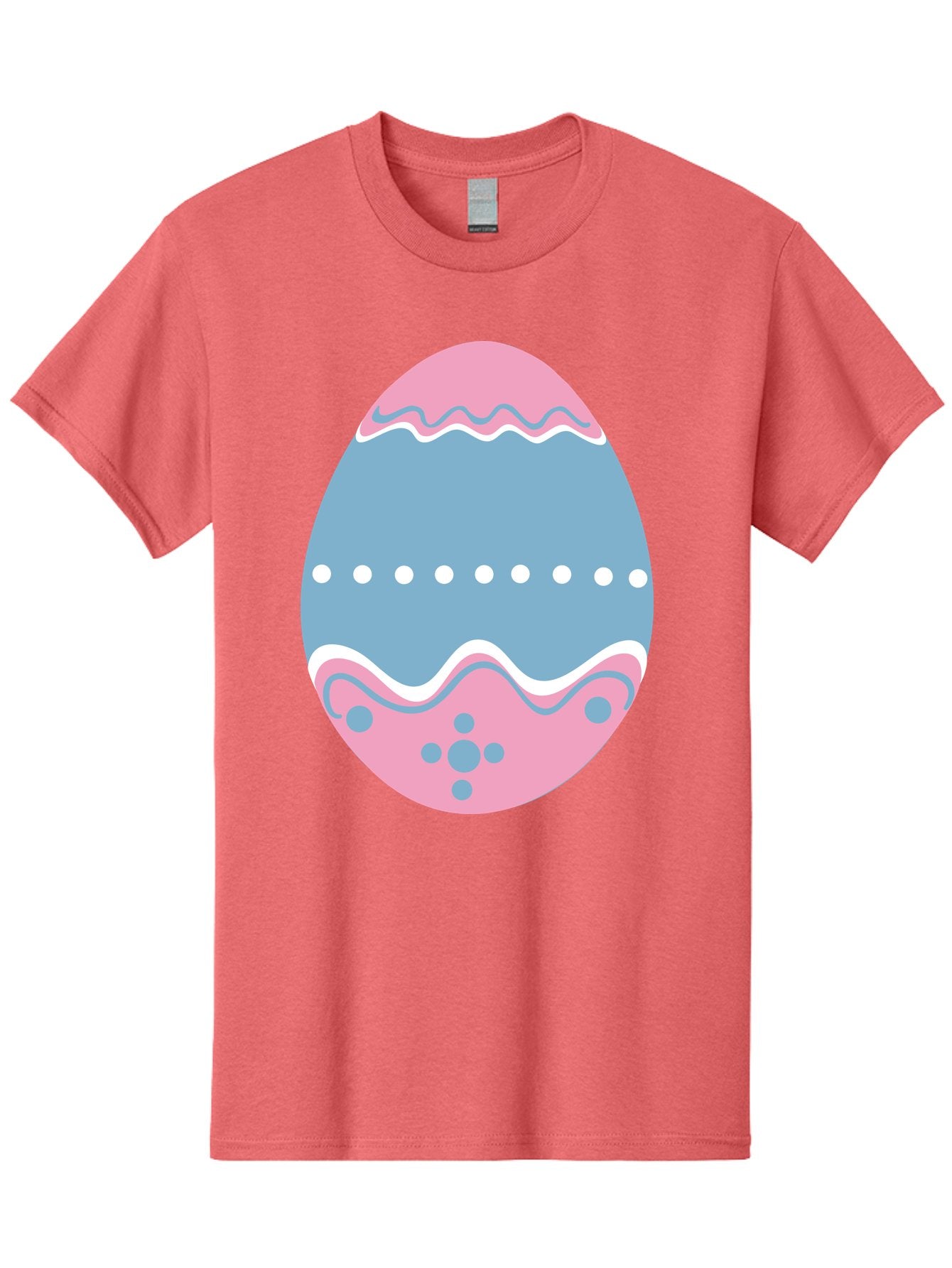 Easter-Egg-3 Men'S Graphic Tee, 100% Cotton, Comfortable Casual Summer Wear, Machine Washable, Easter Egg, Pink And Blue Egg, Decorated Egg, Wavy Lines, White Dots, Blue And Pink Swirls, Pastel Colors, Spring Decoration, Easter Theme, Aac673 3