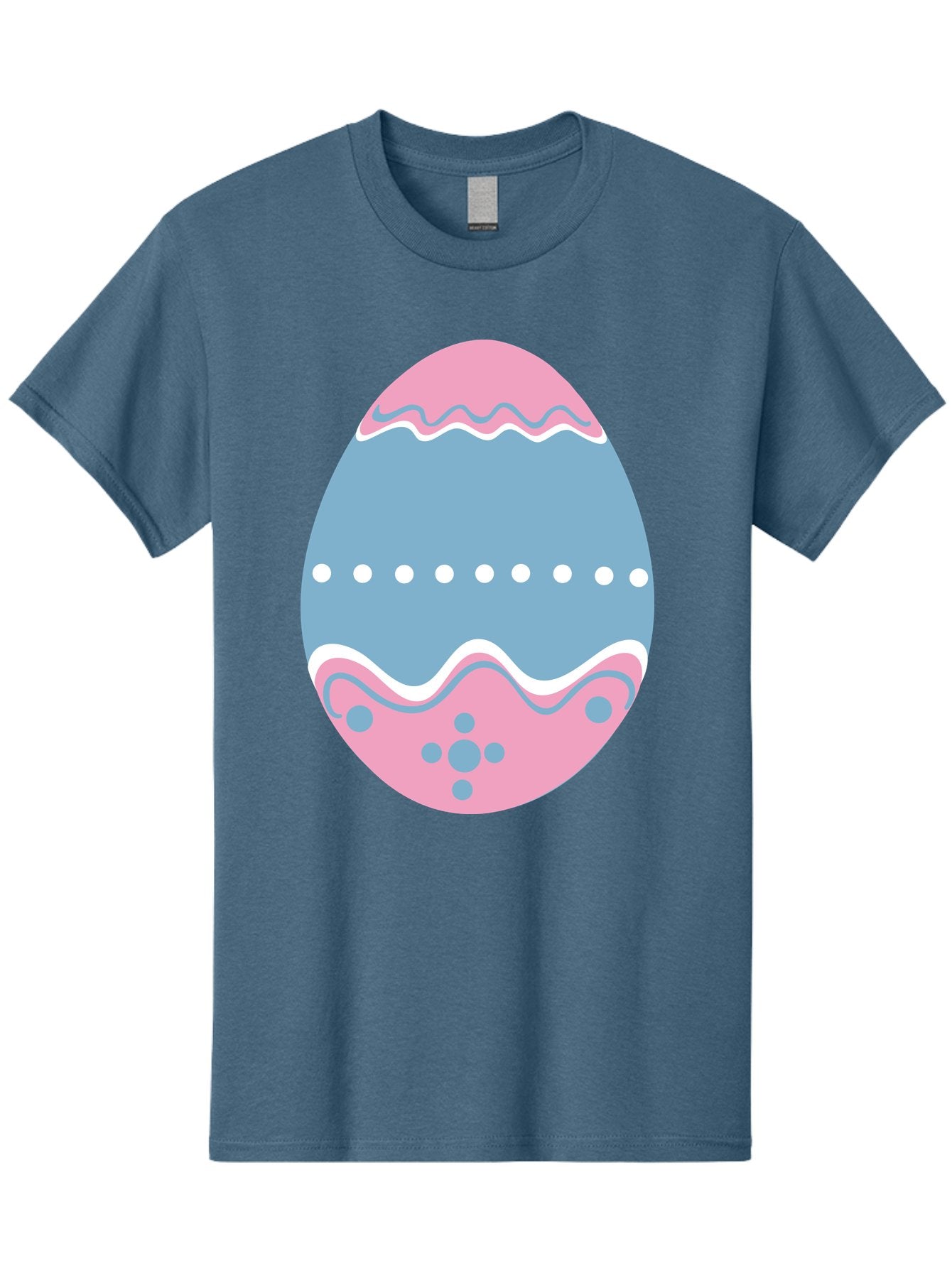 Easter-Egg-3 Men'S Graphic Tee, 100% Cotton, Comfortable Casual Summer Wear, Machine Washable, Easter Egg, Pink And Blue Egg, Decorated Egg, Wavy Lines, White Dots, Blue And Pink Swirls, Pastel Colors, Spring Decoration, Easter Theme, Aac673 5
