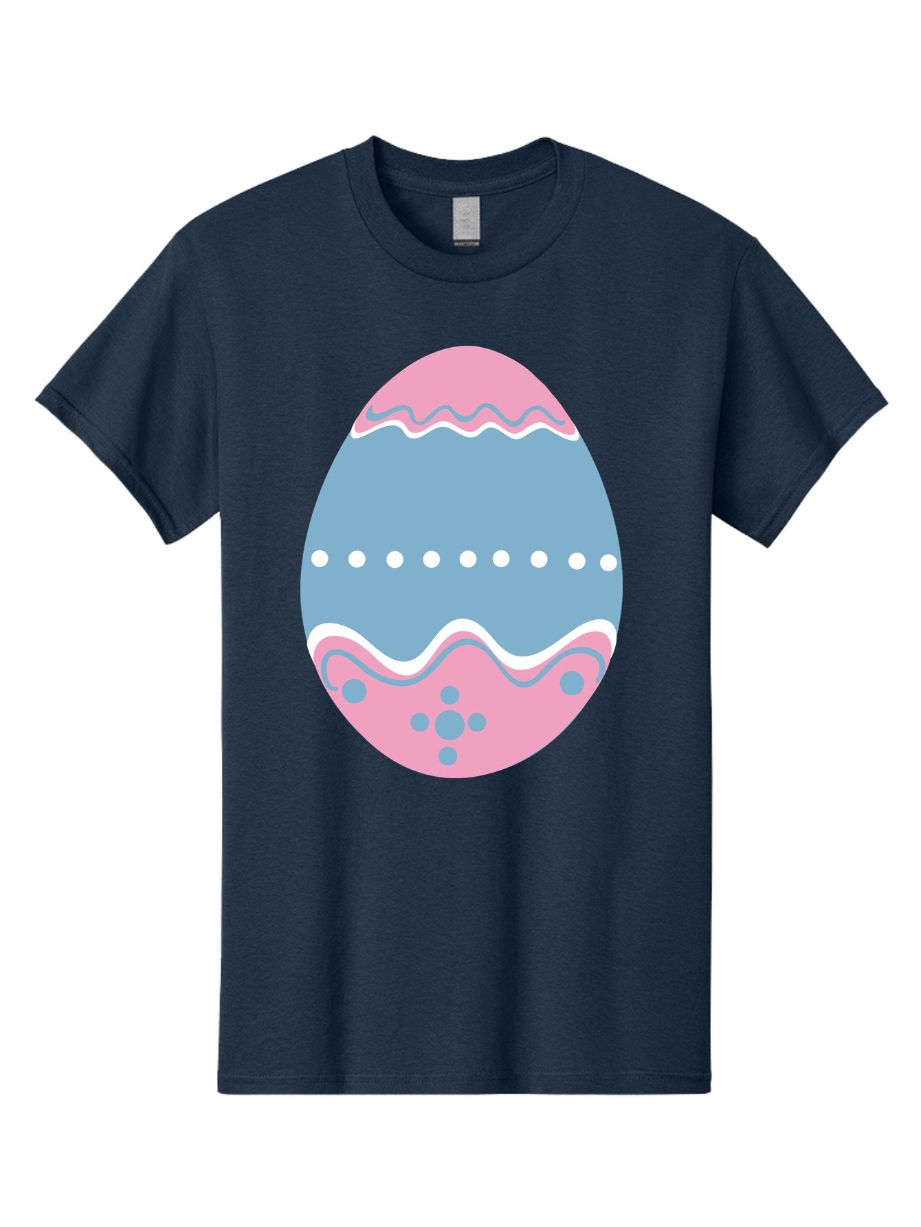 Easter-Egg-3 Men'S Graphic Tee, 100% Cotton, Comfortable Casual Summer Wear, Machine Washable, Easter Egg, Pink And Blue Egg, Decorated Egg, Wavy Lines, White Dots, Blue And Pink Swirls, Pastel Colors, Spring Decoration, Easter Theme, Aac673 11