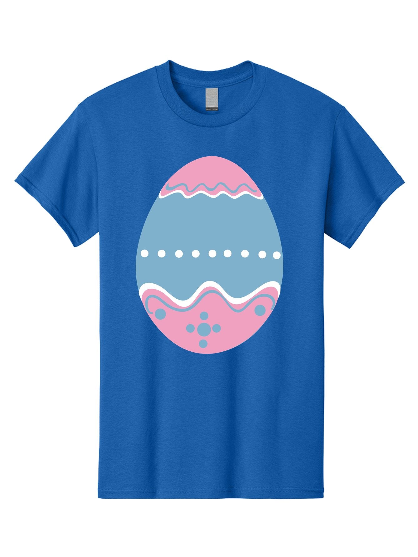 Easter-Egg-3 Men'S Graphic Tee, 100% Cotton, Comfortable Casual Summer Wear, Machine Washable, Easter Egg, Pink And Blue Egg, Decorated Egg, Wavy Lines, White Dots, Blue And Pink Swirls, Pastel Colors, Spring Decoration, Easter Theme, Aac673 12