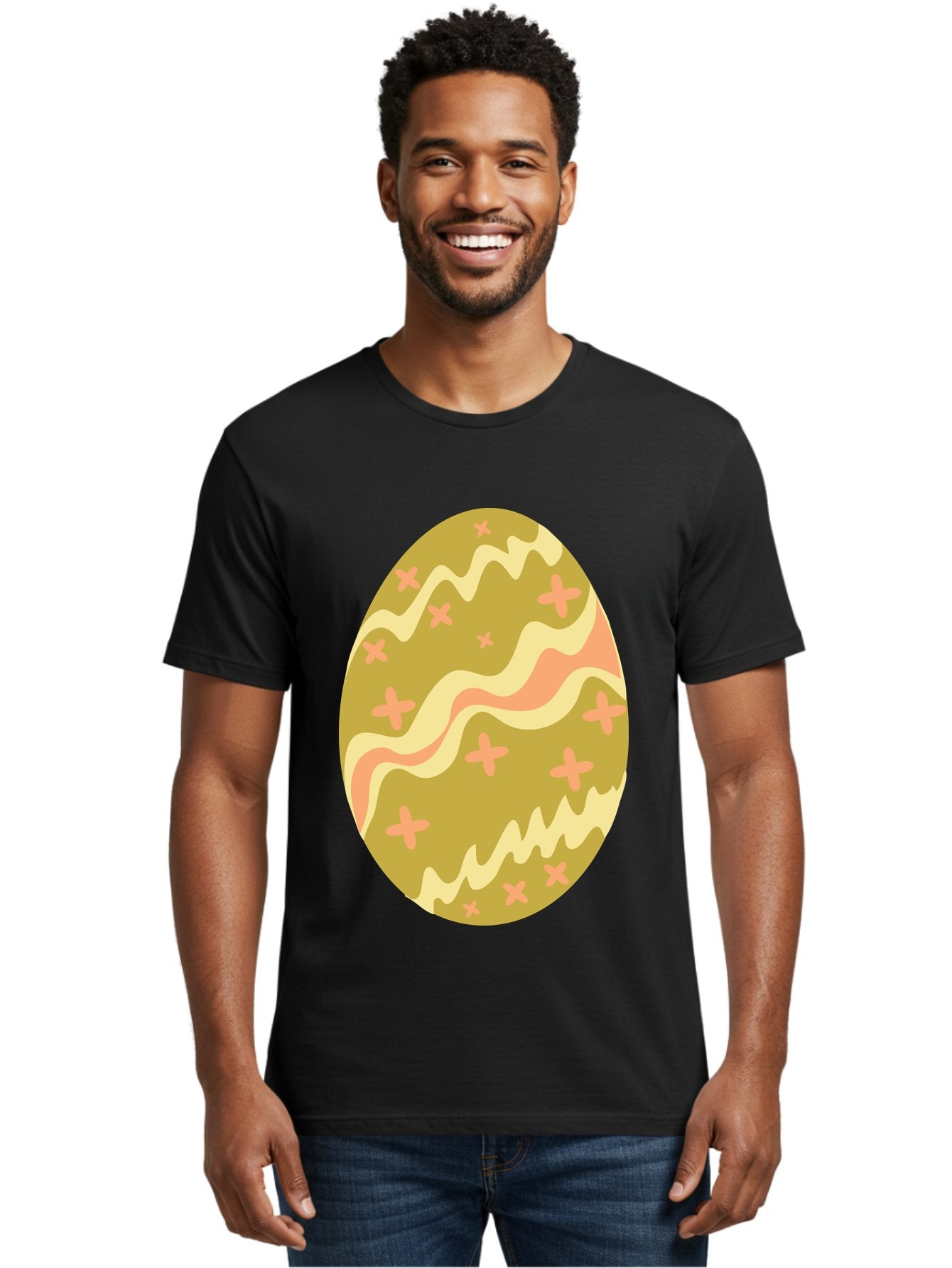 Easter-Egg-4 Men'S Graphic Tee, 100% Cotton, Comfortable Casual Summer Wear, Machine Washable, Easter Egg, Pastel Colors, Wavy Lines, Pink Crosses, Decorated Egg, Spring Theme, Festive Design, Easter Decoration, Egg Hunt Aac674 22