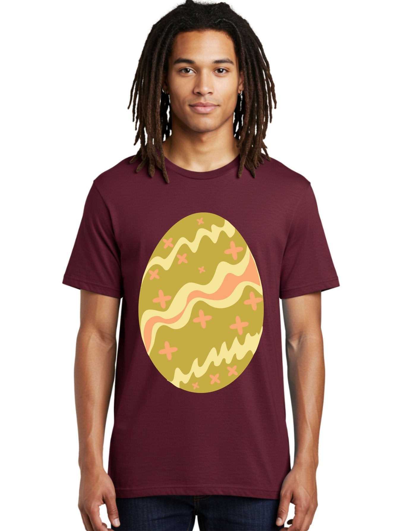 Easter-Egg-4 Men'S Graphic Tee, 100% Cotton, Comfortable Casual Summer Wear, Machine Washable, Easter Egg, Pastel Colors, Wavy Lines, Pink Crosses, Decorated Egg, Spring Theme, Festive Design, Easter Decoration, Egg Hunt Aac674 18