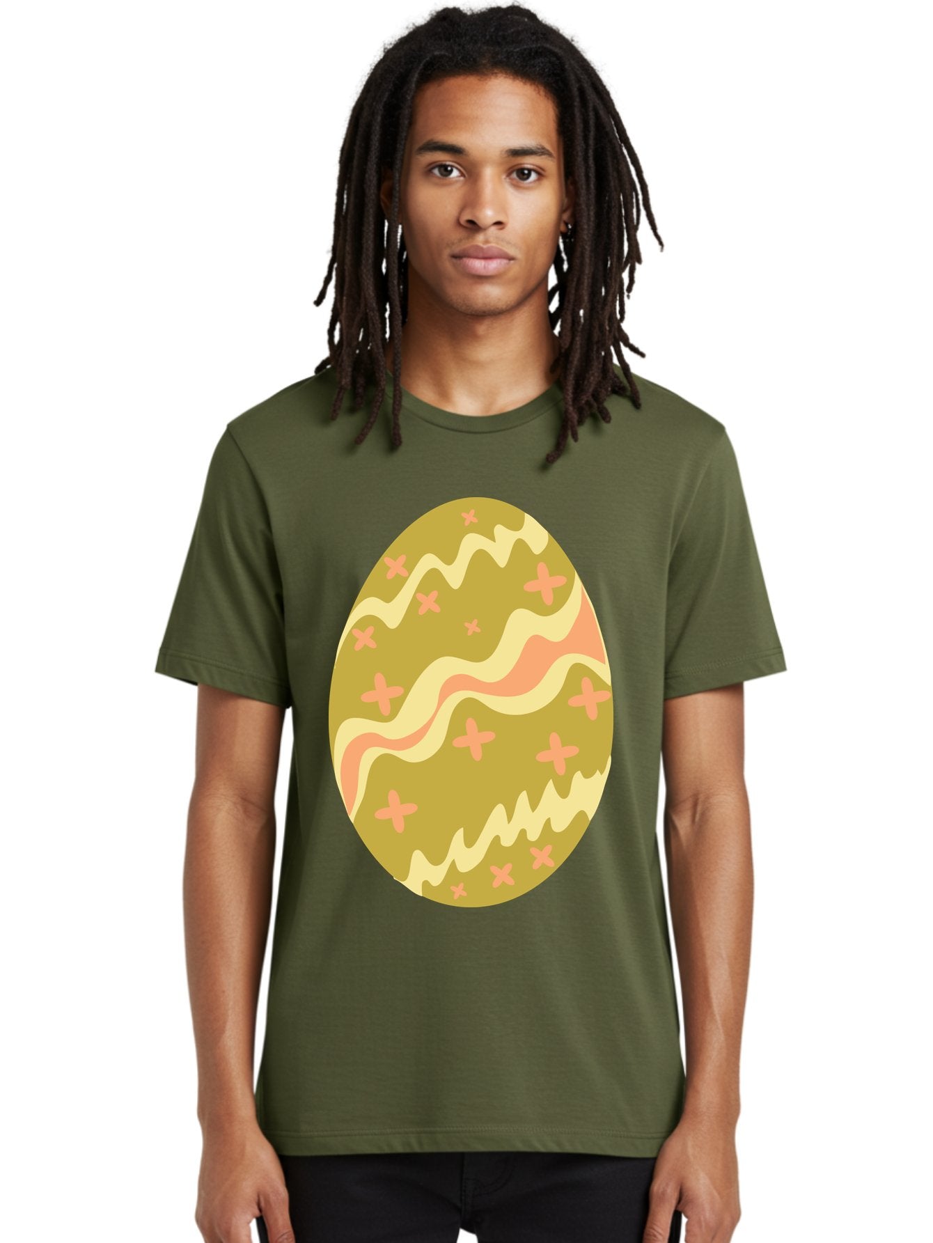 Easter-Egg-4 Men'S Graphic Tee, 100% Cotton, Comfortable Casual Summer Wear, Machine Washable, Easter Egg, Pastel Colors, Wavy Lines, Pink Crosses, Decorated Egg, Spring Theme, Festive Design, Easter Decoration, Egg Hunt Aac674 26