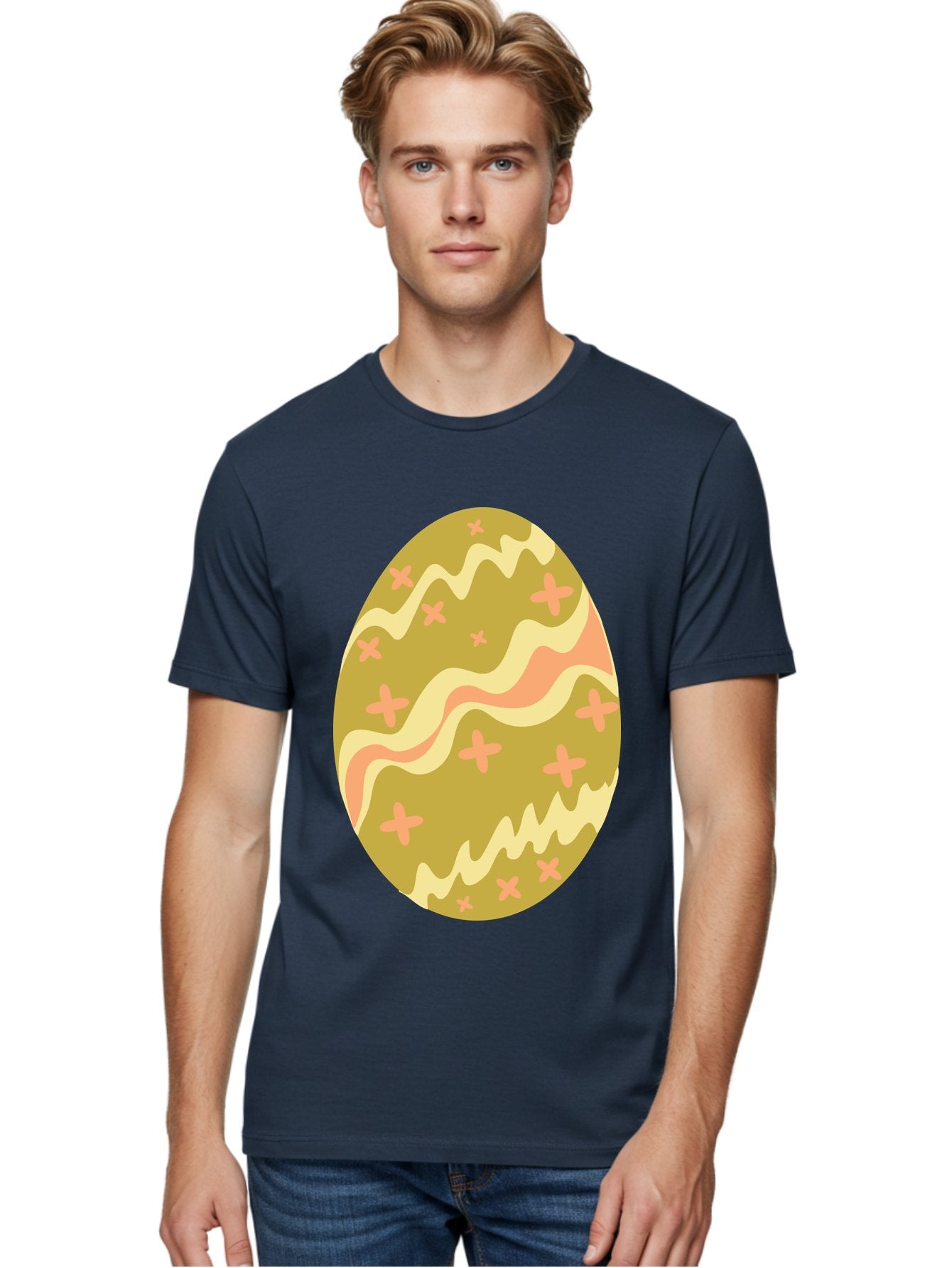 Easter-Egg-4 Men'S Graphic Tee, 100% Cotton, Comfortable Casual Summer Wear, Machine Washable, Easter Egg, Pastel Colors, Wavy Lines, Pink Crosses, Decorated Egg, Spring Theme, Festive Design, Easter Decoration, Egg Hunt Aac674 16