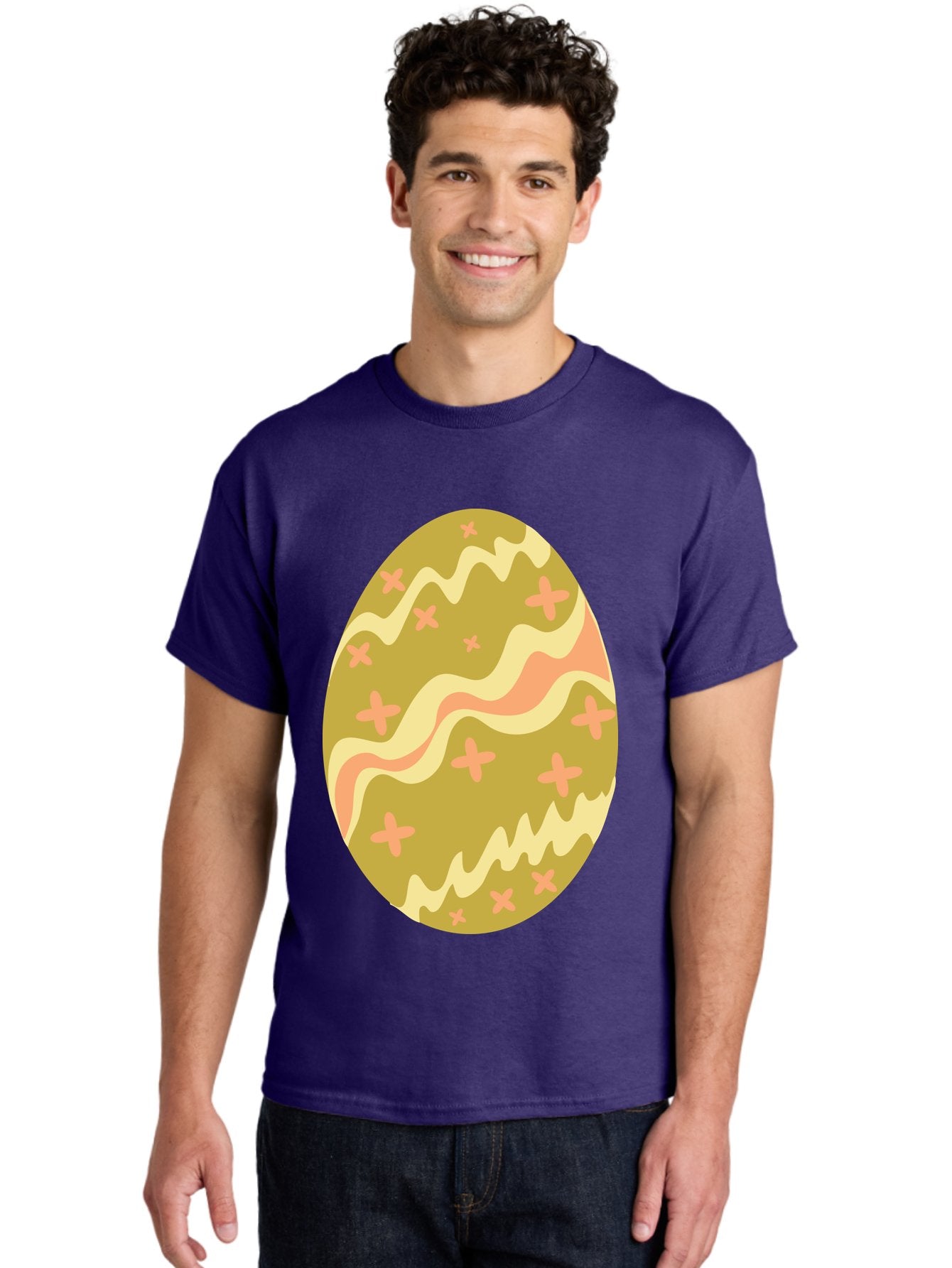 Easter-Egg-4 Men'S Graphic Tee, 100% Cotton, Comfortable Casual Summer Wear, Machine Washable, Easter Egg, Pastel Colors, Wavy Lines, Pink Crosses, Decorated Egg, Spring Theme, Festive Design, Easter Decoration, Egg Hunt Aac674 20