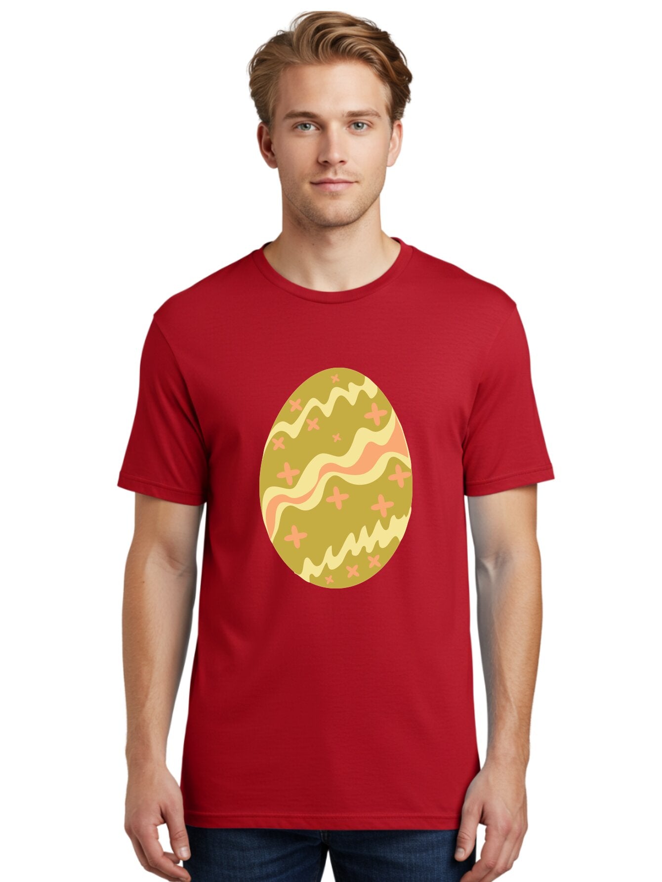 Easter-Egg-4 Men'S Graphic Tee, 100% Cotton, Comfortable Casual Summer Wear, Machine Washable, Easter Egg, Pastel Colors, Wavy Lines, Pink Crosses, Decorated Egg, Spring Theme, Festive Design, Easter Decoration, Egg Hunt Aac674 19