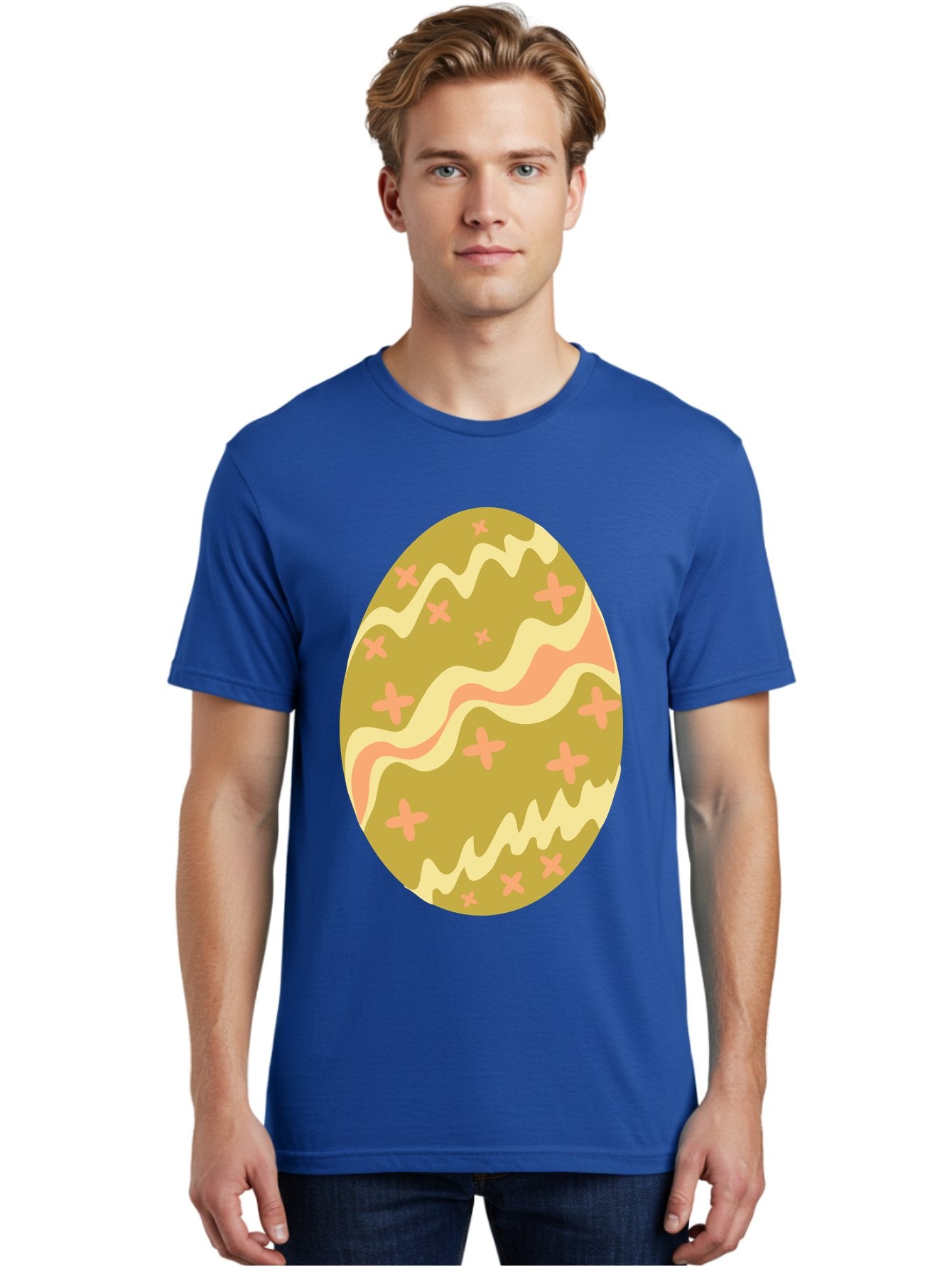 Easter-Egg-4 Men'S Graphic Tee, 100% Cotton, Comfortable Casual Summer Wear, Machine Washable, Easter Egg, Pastel Colors, Wavy Lines, Pink Crosses, Decorated Egg, Spring Theme, Festive Design, Easter Decoration, Egg Hunt Aac674 25