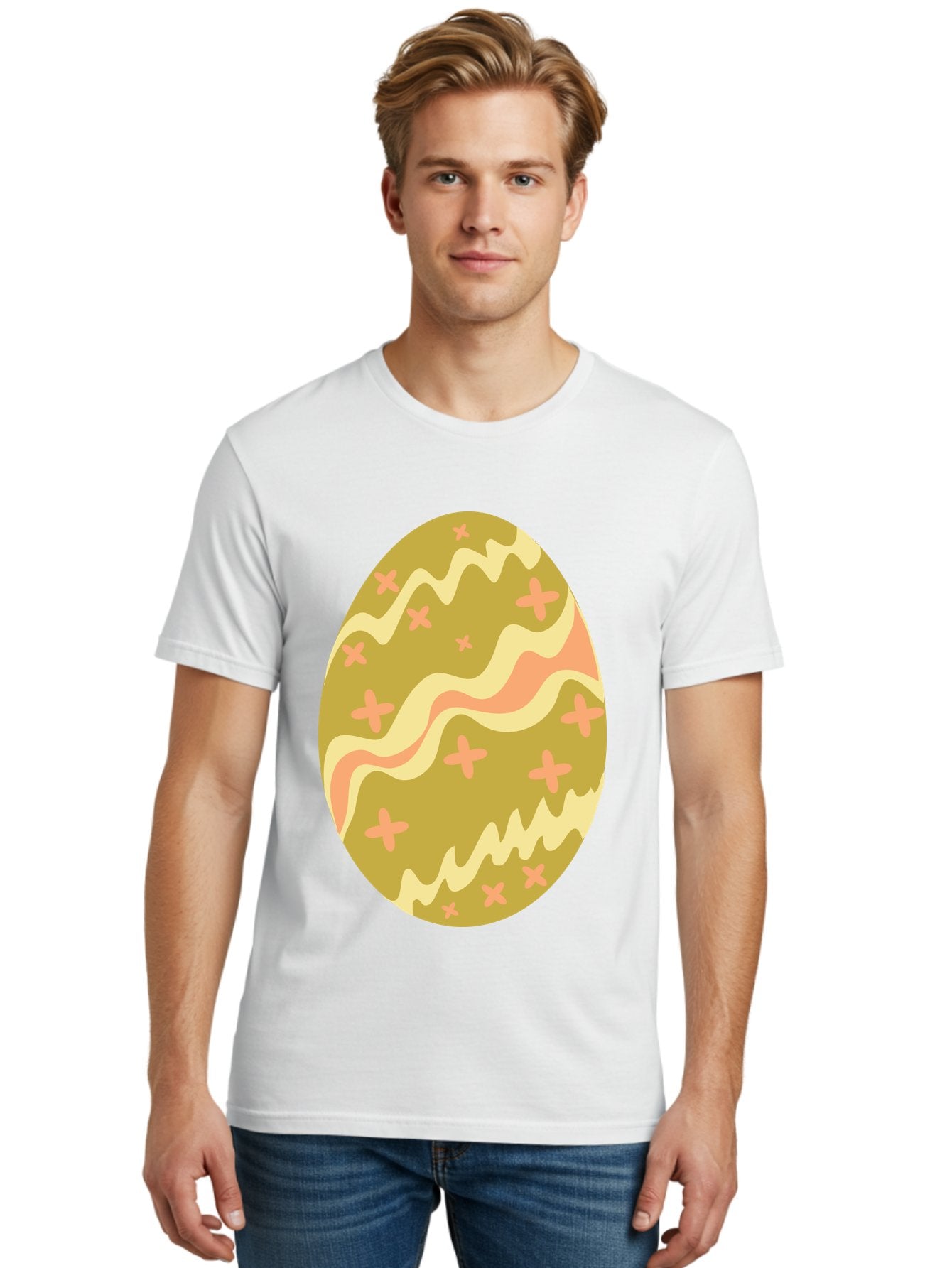 Easter-Egg-4 Men'S Graphic Tee, 100% Cotton, Comfortable Casual Summer Wear, Machine Washable, Easter Egg, Pastel Colors, Wavy Lines, Pink Crosses, Decorated Egg, Spring Theme, Festive Design, Easter Decoration, Egg Hunt Aac674 30