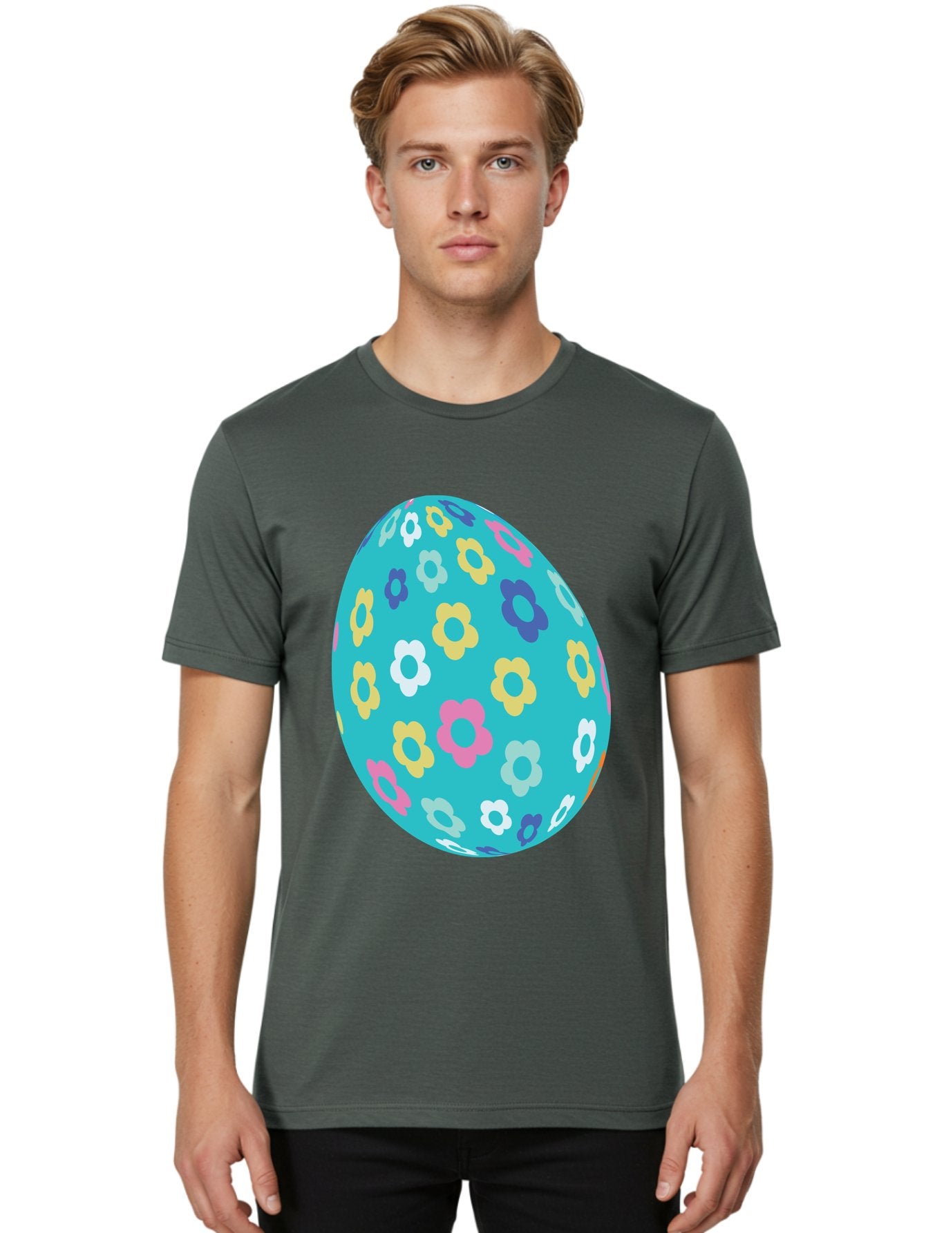 Easter-Egg-Flowers Men'S Graphic Tee, 100% Cotton, Comfortable Casual Summer Wear, Machine Washable, Easter Egg Decoration, Floral Pattern, Colorful Flowers, Pastel Colors, Spring Theme, Easter Celebration, Festive Design, Decorative Egg, Aac675 24