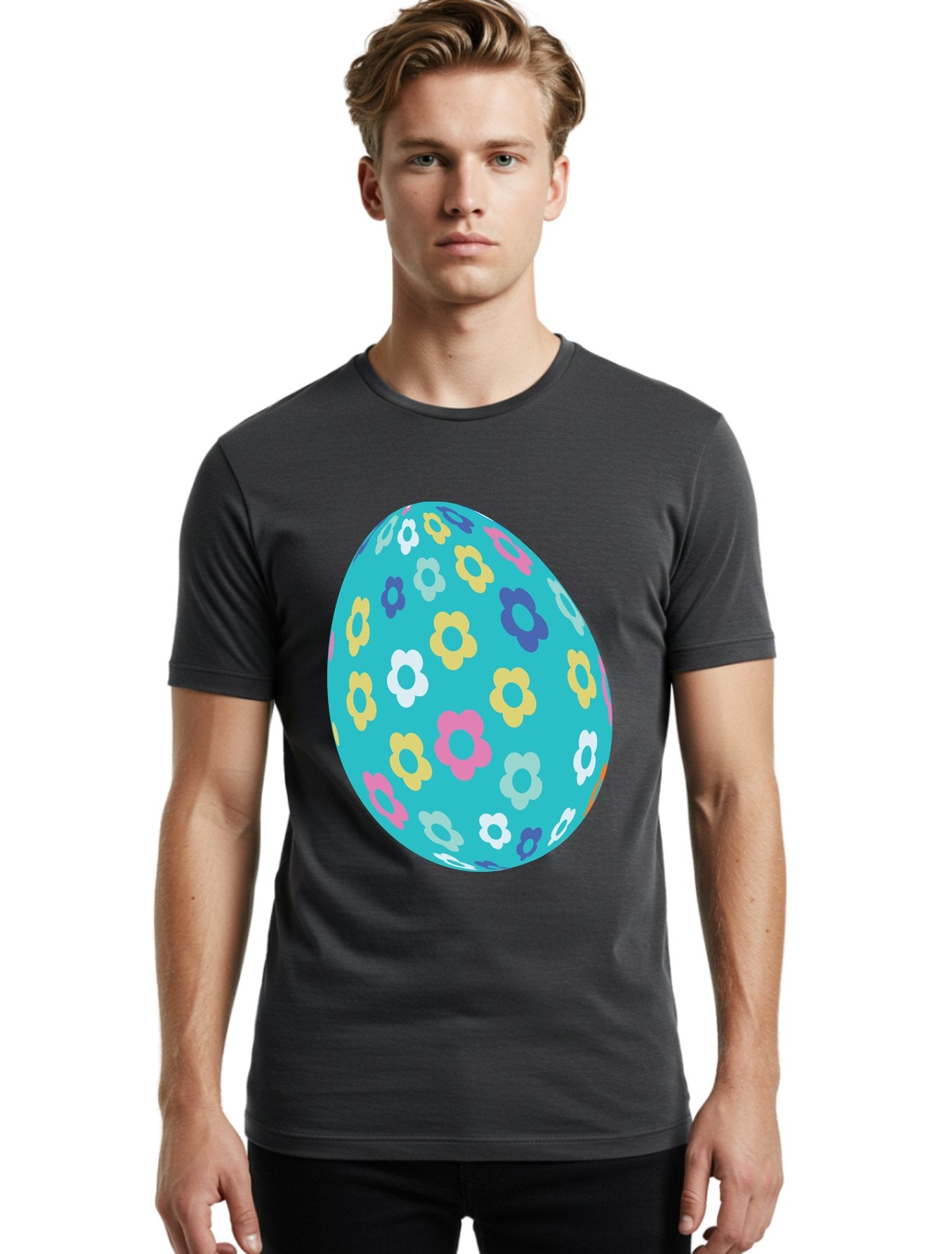 Easter-Egg-Flowers Men'S Graphic Tee, 100% Cotton, Comfortable Casual Summer Wear, Machine Washable, Easter Egg Decoration, Floral Pattern, Colorful Flowers, Pastel Colors, Spring Theme, Easter Celebration, Festive Design, Decorative Egg, Aac675 20