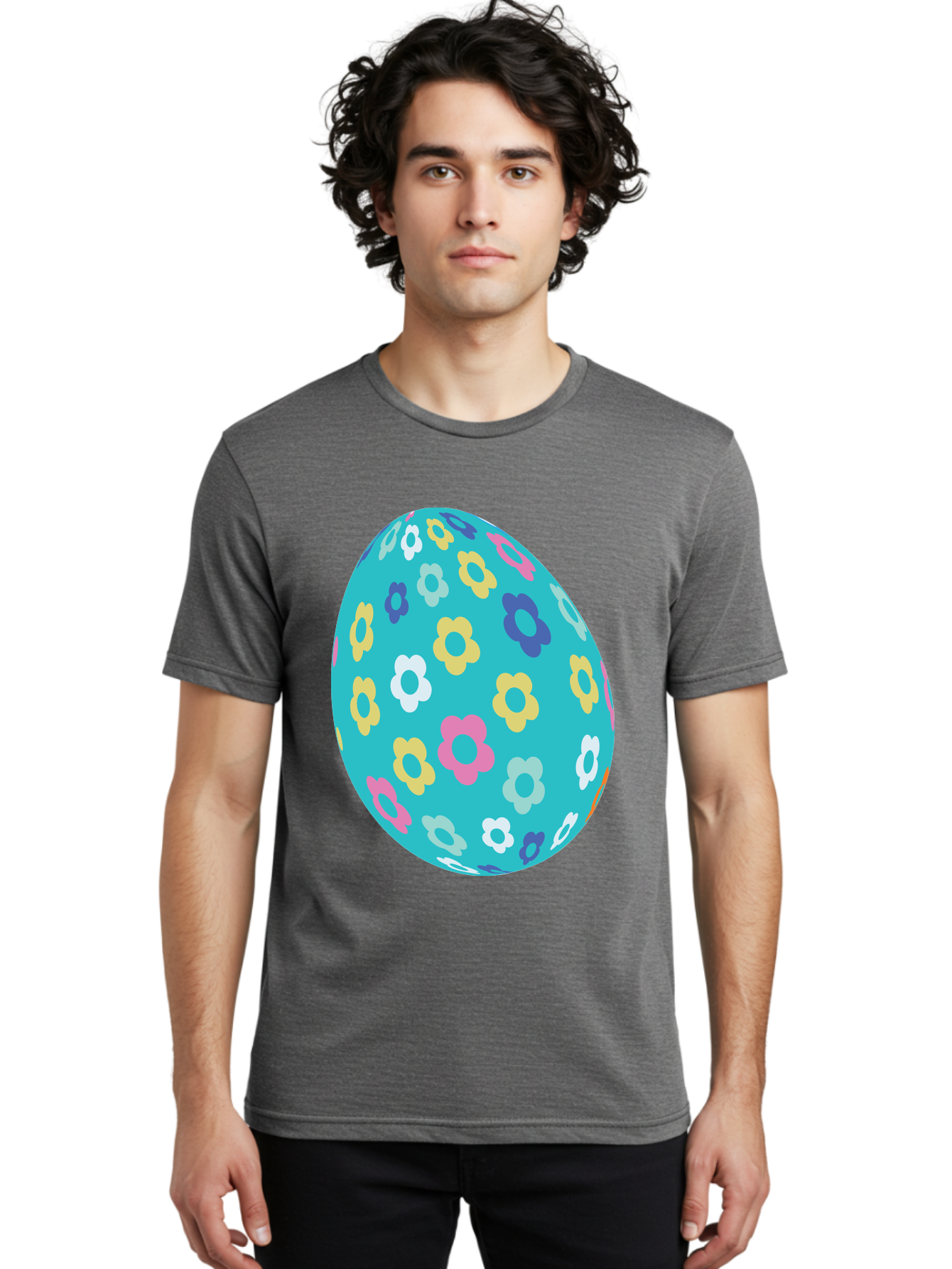 Easter-Egg-Flowers Men'S Graphic Tee, 100% Cotton, Comfortable Casual Summer Wear, Machine Washable, Easter Egg Decoration, Floral Pattern, Colorful Flowers, Pastel Colors, Spring Theme, Easter Celebration, Festive Design, Decorative Egg, Aac675 5