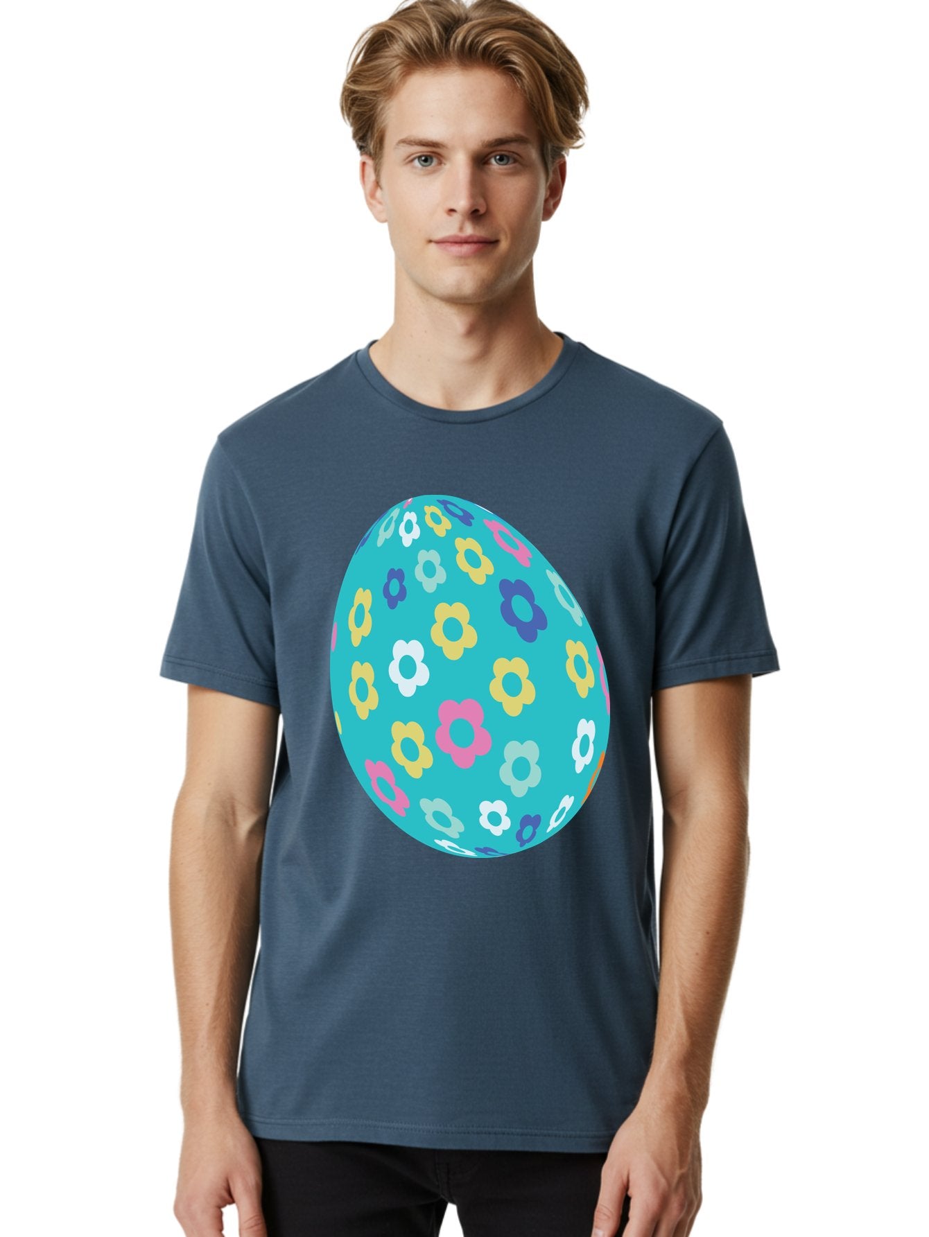 Easter-Egg-Flowers Men'S Graphic Tee, 100% Cotton, Comfortable Casual Summer Wear, Machine Washable, Easter Egg Decoration, Floral Pattern, Colorful Flowers, Pastel Colors, Spring Theme, Easter Celebration, Festive Design, Decorative Egg, Aac675 16