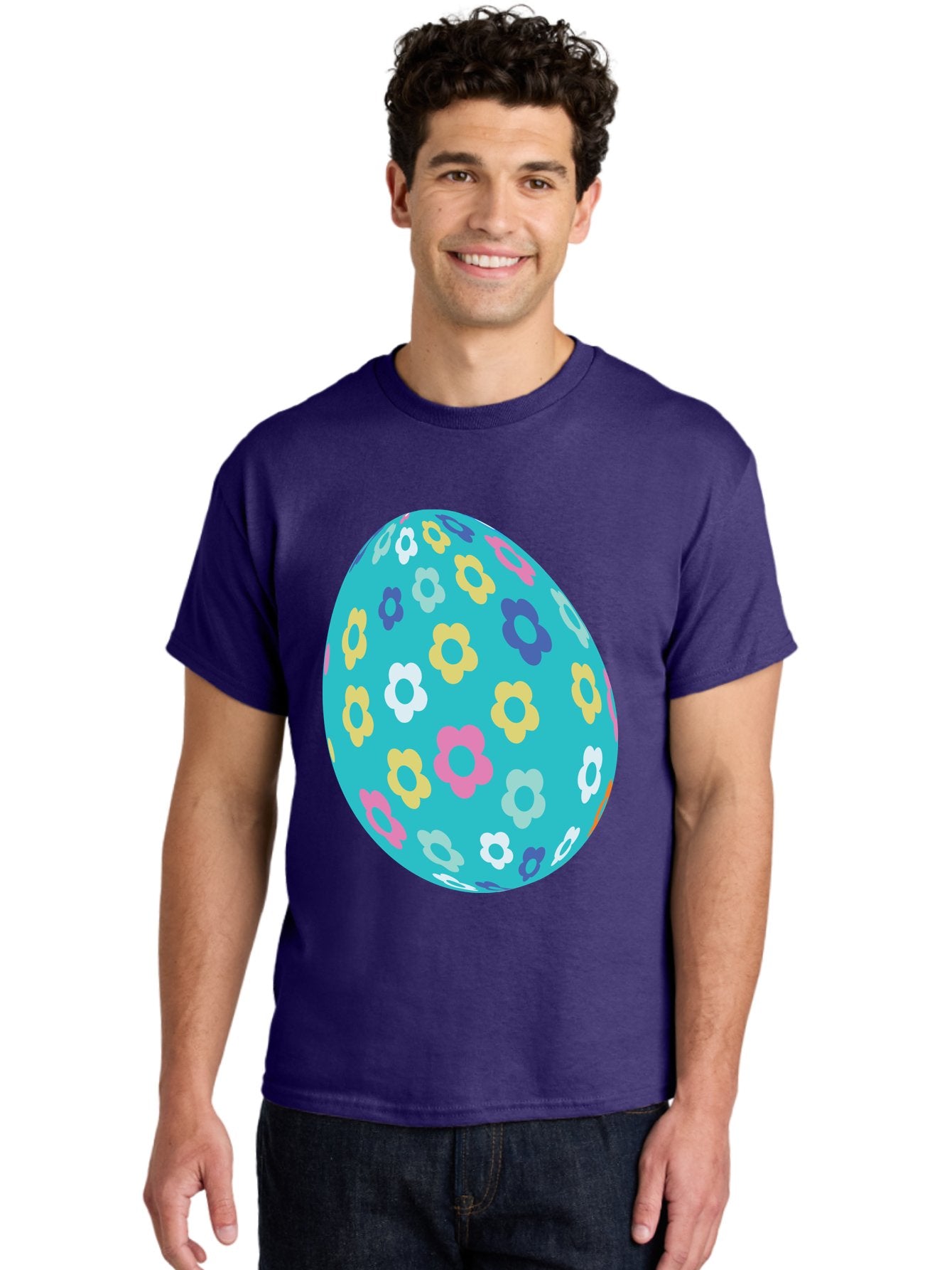 Easter-Egg-Flowers Men'S Graphic Tee, 100% Cotton, Comfortable Casual Summer Wear, Machine Washable, Easter Egg Decoration, Floral Pattern, Colorful Flowers, Pastel Colors, Spring Theme, Easter Celebration, Festive Design, Decorative Egg, Aac675 23