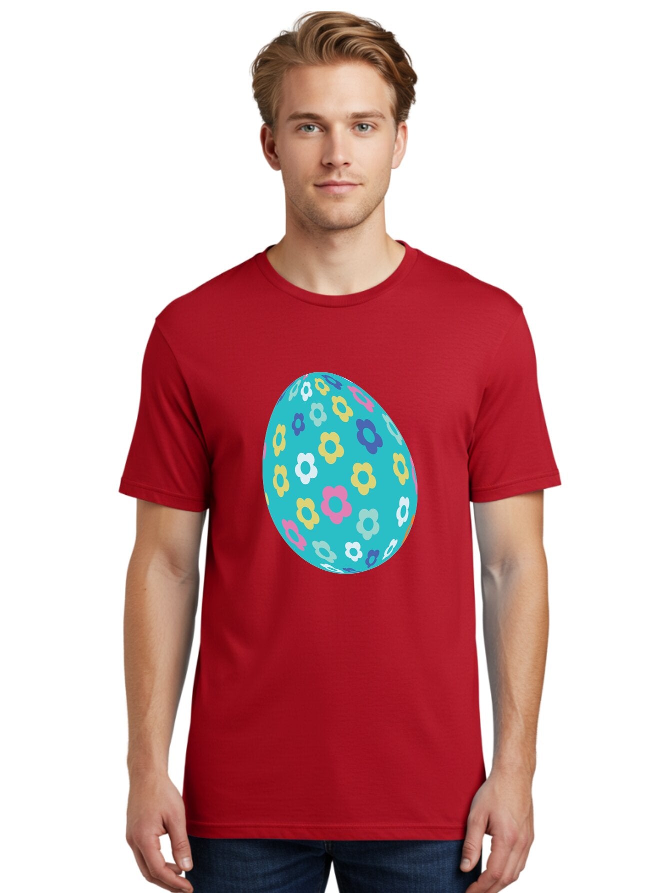 Easter-Egg-Flowers Men'S Graphic Tee, 100% Cotton, Comfortable Casual Summer Wear, Machine Washable, Easter Egg Decoration, Floral Pattern, Colorful Flowers, Pastel Colors, Spring Theme, Easter Celebration, Festive Design, Decorative Egg, Aac675 30