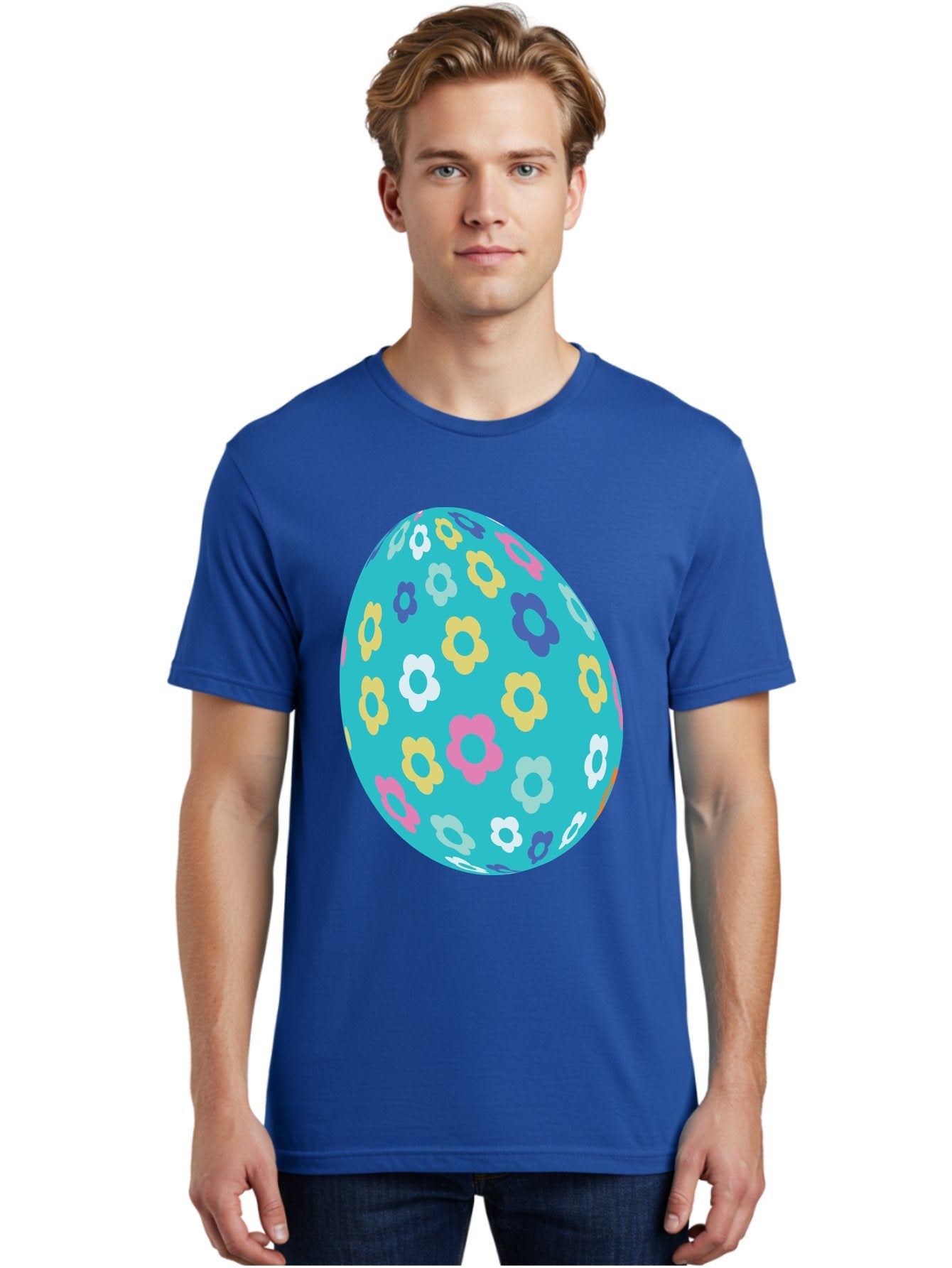 Easter-Egg-Flowers Men'S Graphic Tee, 100% Cotton, Comfortable Casual Summer Wear, Machine Washable, Easter Egg Decoration, Floral Pattern, Colorful Flowers, Pastel Colors, Spring Theme, Easter Celebration, Festive Design, Decorative Egg, Aac675 22