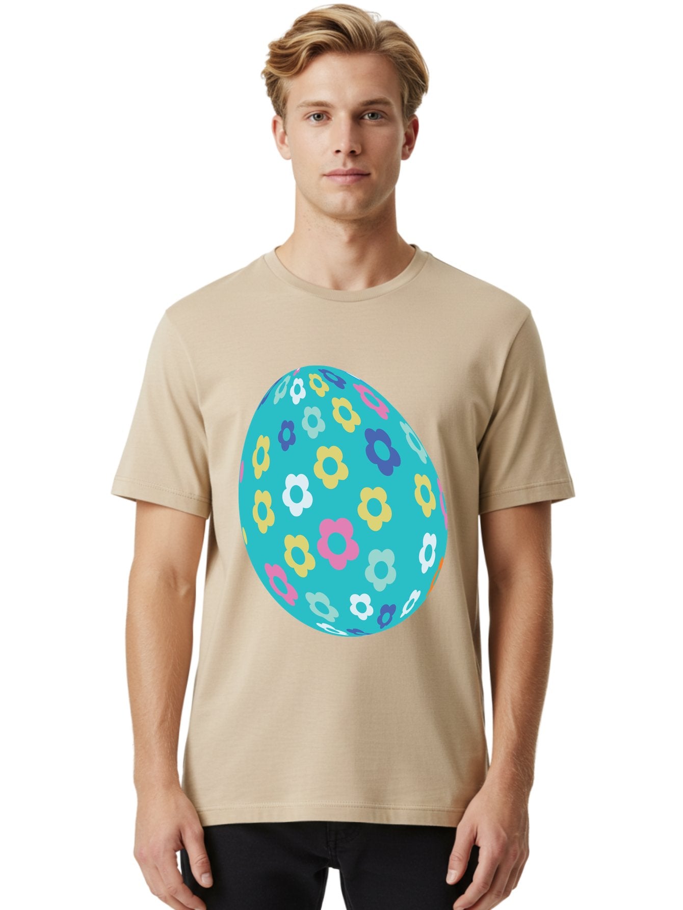 Easter-Egg-Flowers Men'S Graphic Tee, 100% Cotton, Comfortable Casual Summer Wear, Machine Washable, Easter Egg Decoration, Floral Pattern, Colorful Flowers, Pastel Colors, Spring Theme, Easter Celebration, Festive Design, Decorative Egg, Aac675 17