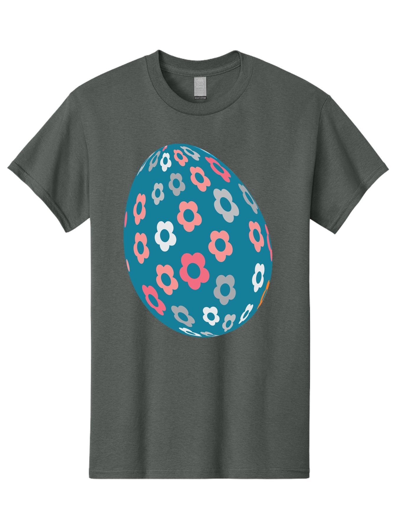Easter-Egg Men'S Graphic Tee, 100% Cotton, Comfortable Casual Summer Wear, Machine Washable, Blue Easter Egg, Floral Pattern, Pink And White Flowers, Spring Decoration, Easter Egg Decoration, Digital Illustration, Easter Theme, Aac676