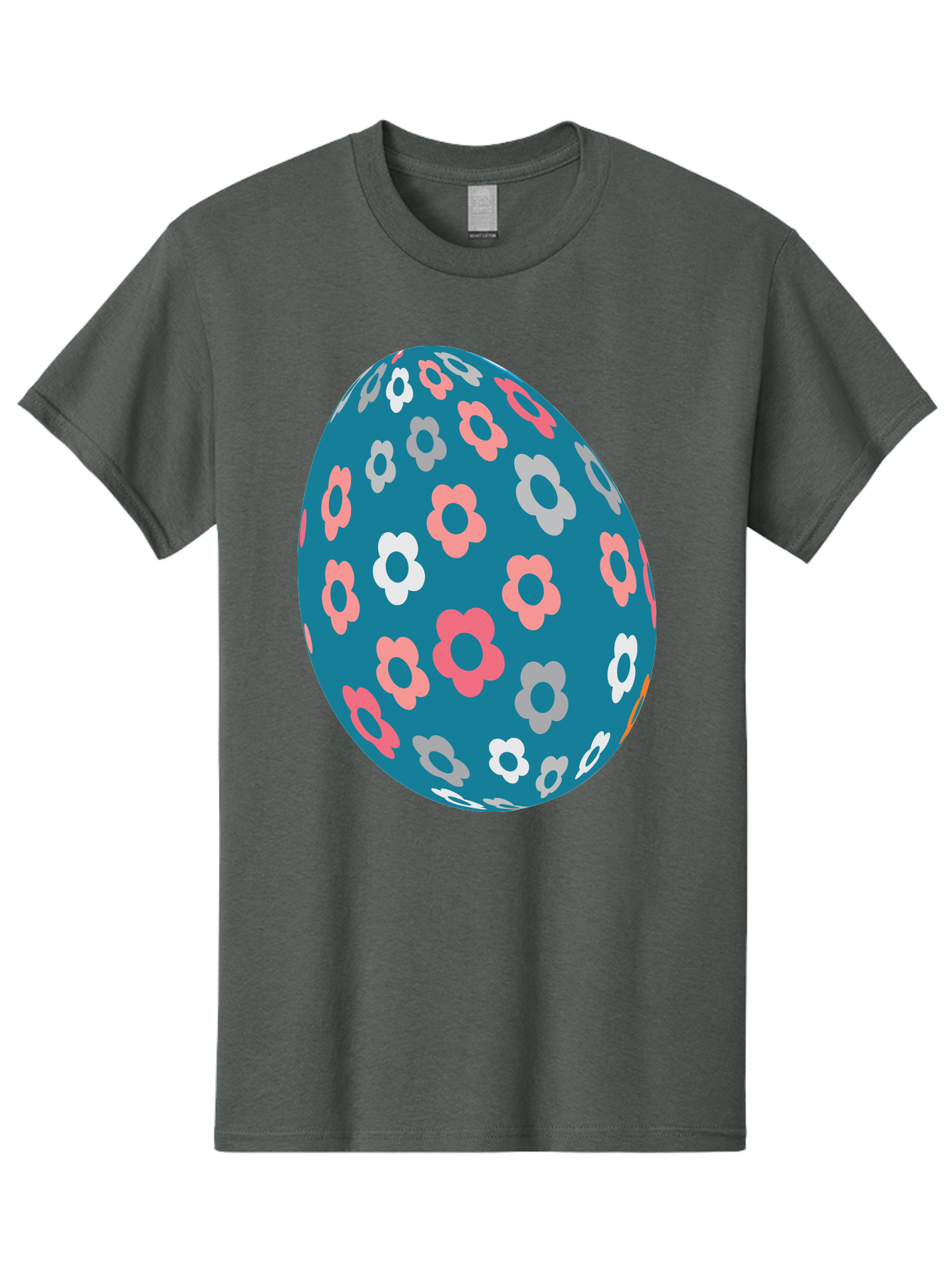 Easter-Egg Men'S Graphic Tee, 100% Cotton, Comfortable Casual Summer Wear, Machine Washable, Blue Easter Egg, Floral Pattern, Pink And White Flowers, Spring Decoration, Easter Egg Decoration, Digital Illustration, Easter Theme, Aac676 21