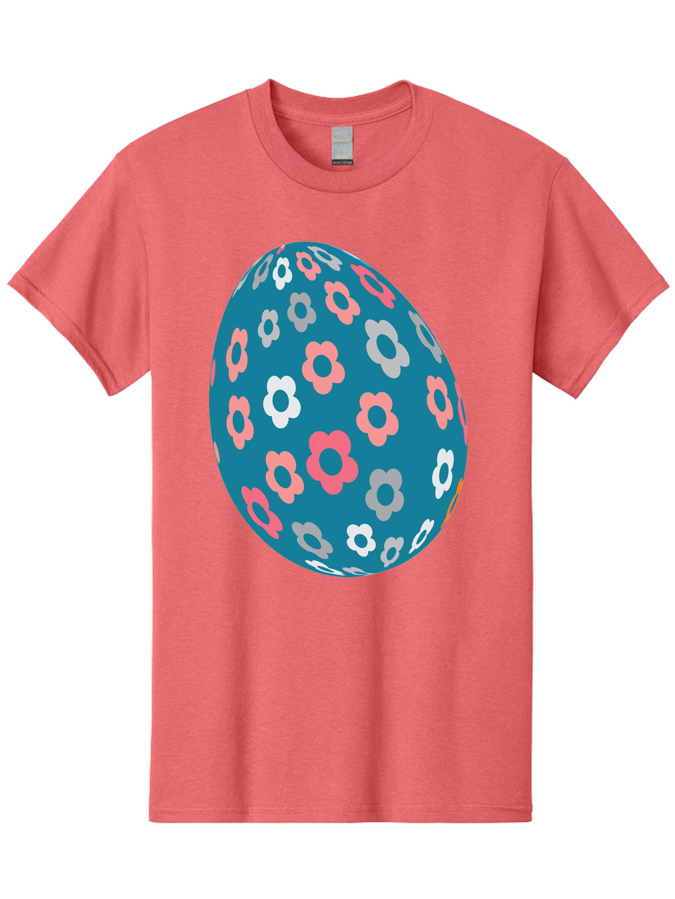 Easter-Egg Men'S Graphic Tee, 100% Cotton, Comfortable Casual Summer Wear, Machine Washable, Blue Easter Egg, Floral Pattern, Pink And White Flowers, Spring Decoration, Easter Egg Decoration, Digital Illustration, Easter Theme, Aac676 23