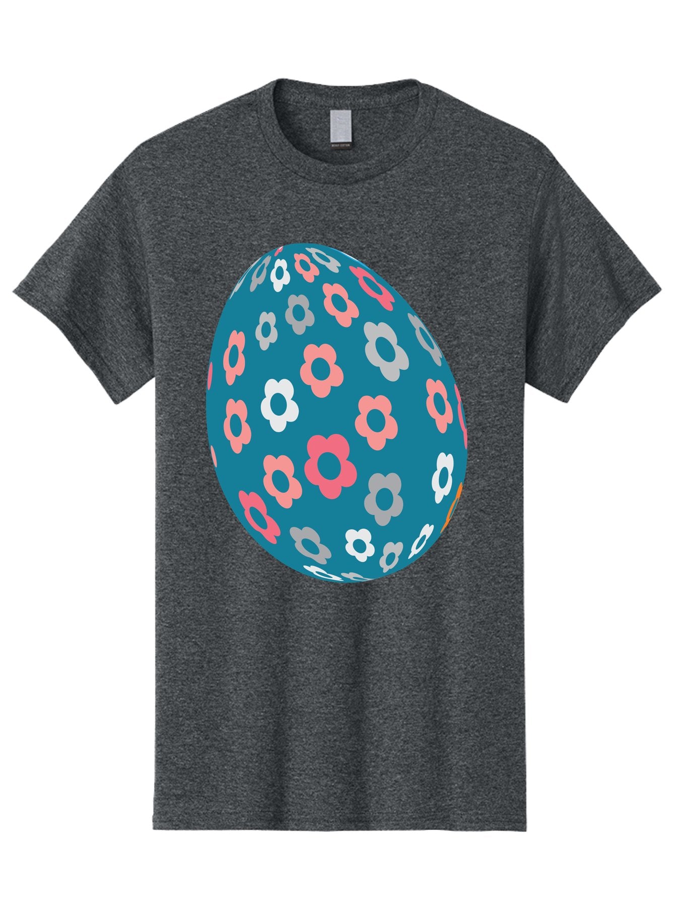 Easter-Egg Men'S Graphic Tee, 100% Cotton, Comfortable Casual Summer Wear, Machine Washable, Blue Easter Egg, Floral Pattern, Pink And White Flowers, Spring Decoration, Easter Egg Decoration, Digital Illustration, Easter Theme, Aac676 9