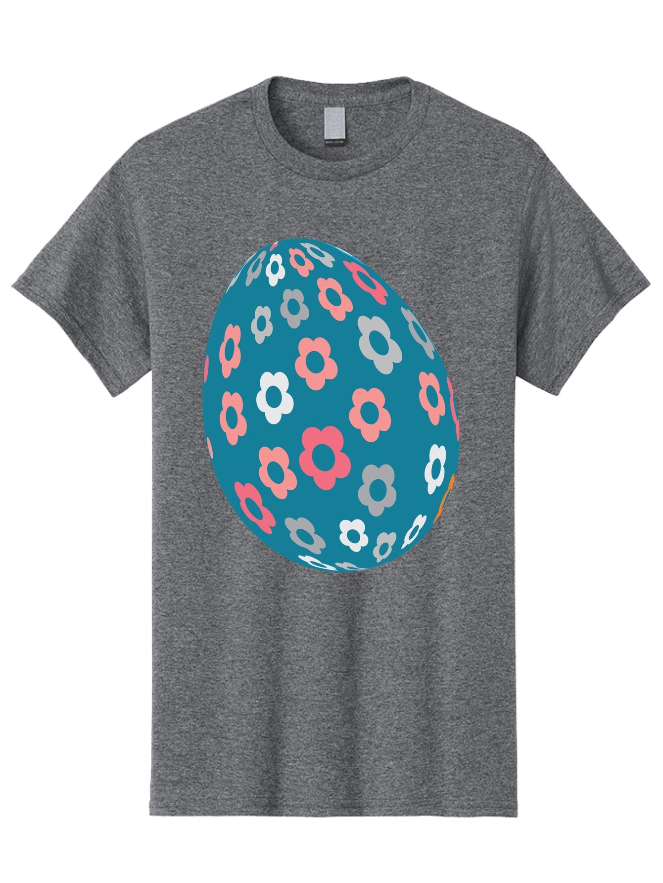 Easter-Egg Men'S Graphic Tee, 100% Cotton, Comfortable Casual Summer Wear, Machine Washable, Blue Easter Egg, Floral Pattern, Pink And White Flowers, Spring Decoration, Easter Egg Decoration, Digital Illustration, Easter Theme, Aac676 8