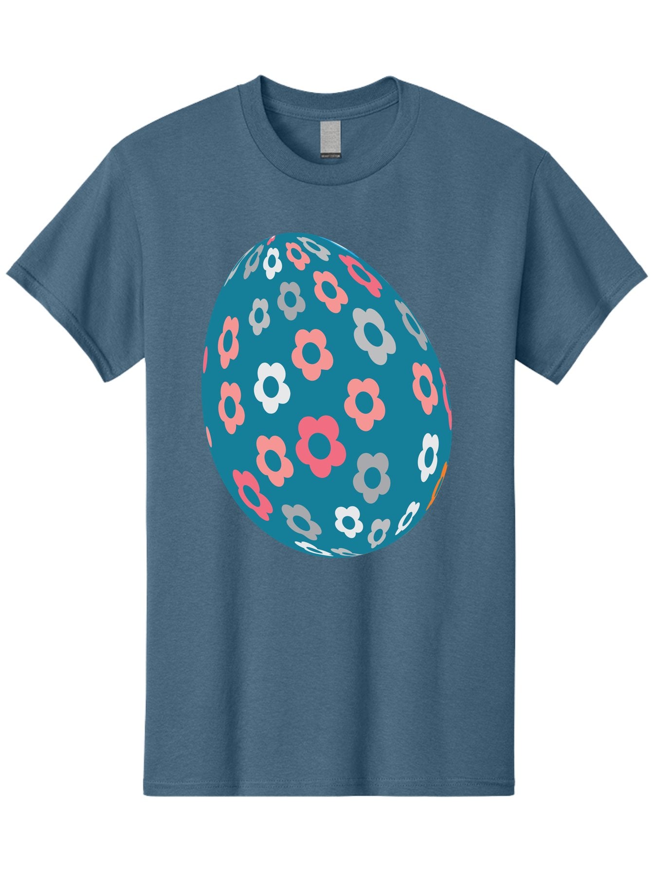 Easter-Egg Men'S Graphic Tee, 100% Cotton, Comfortable Casual Summer Wear, Machine Washable, Blue Easter Egg, Floral Pattern, Pink And White Flowers, Spring Decoration, Easter Egg Decoration, Digital Illustration, Easter Theme, Aac676 11