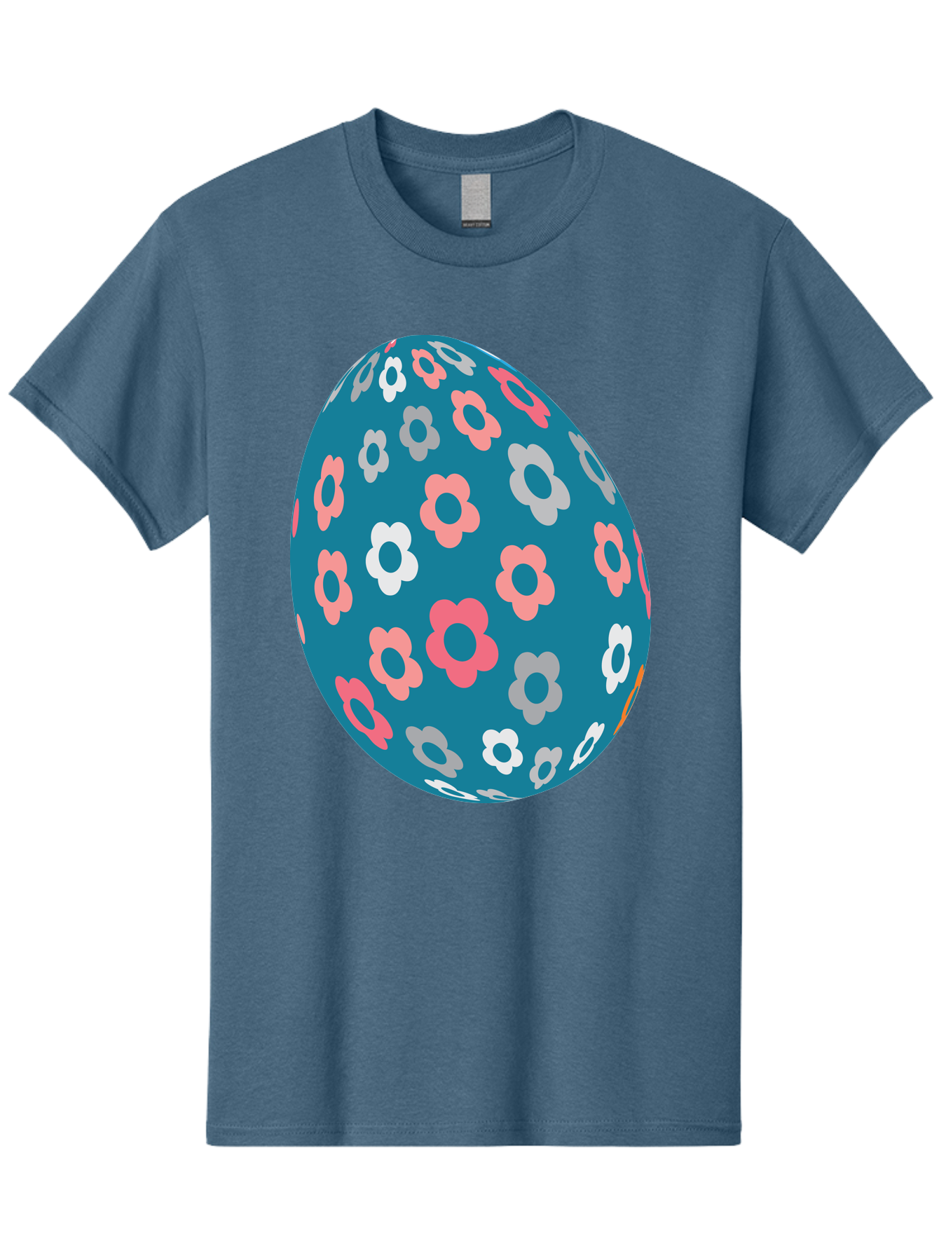 Easter-Egg Men'S Graphic Tee, 100% Cotton, Comfortable Casual Summer Wear, Machine Washable, Blue Easter Egg, Floral Pattern, Pink And White Flowers, Spring Decoration, Easter Egg Decoration, Digital Illustration, Easter Theme, Aac676 7