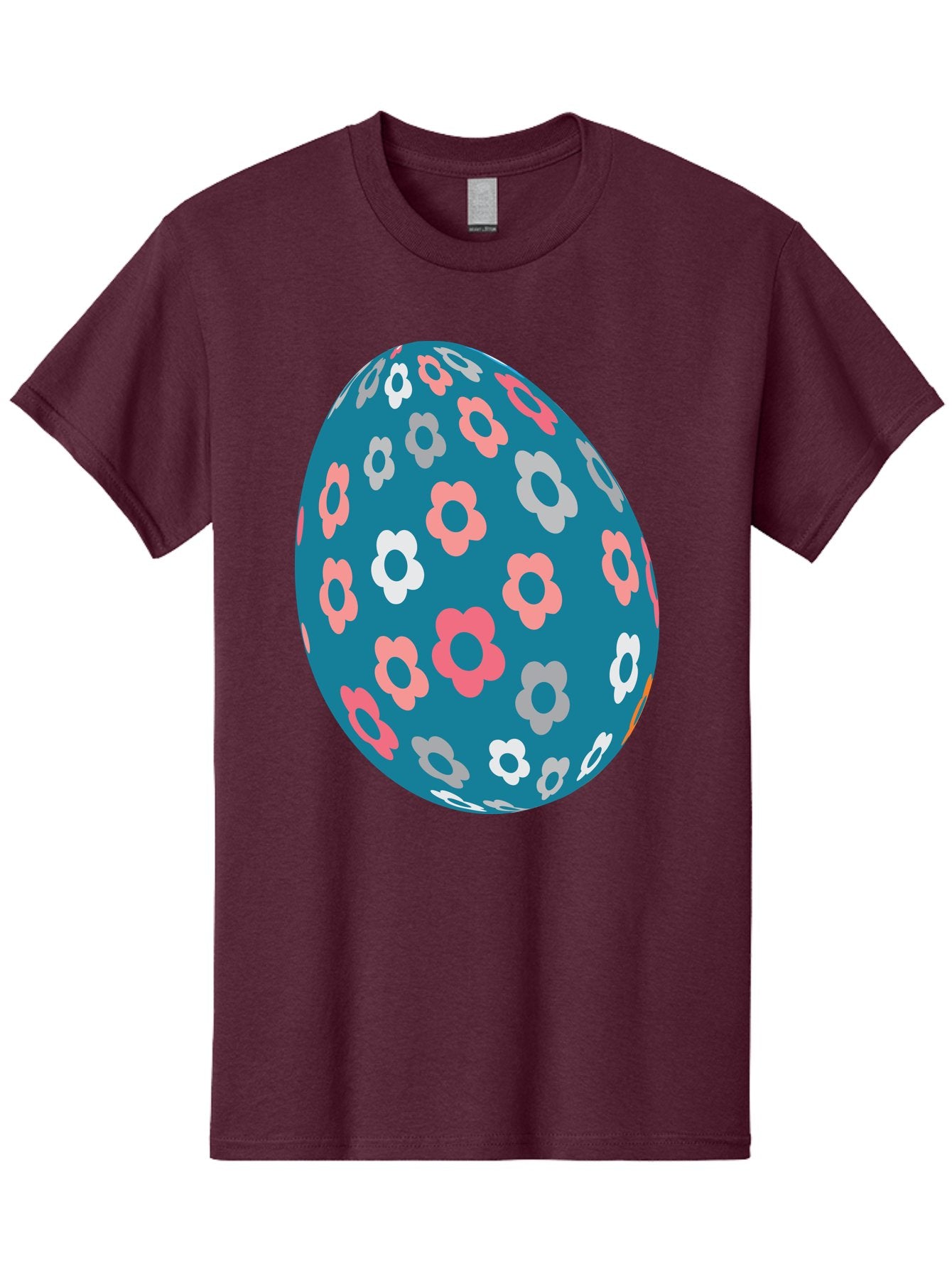 Easter-Egg Men'S Graphic Tee, 100% Cotton, Comfortable Casual Summer Wear, Machine Washable, Blue Easter Egg, Floral Pattern, Pink And White Flowers, Spring Decoration, Easter Egg Decoration, Digital Illustration, Easter Theme, Aac676 15