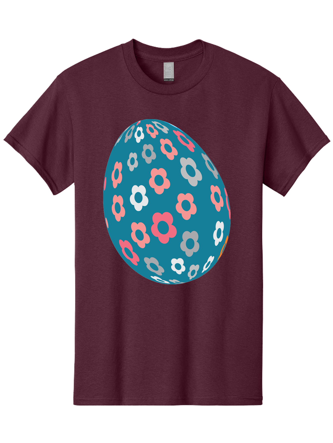 Easter-Egg Men'S Graphic Tee, 100% Cotton, Comfortable Casual Summer Wear, Machine Washable, Blue Easter Egg, Floral Pattern, Pink And White Flowers, Spring Decoration, Easter Egg Decoration, Digital Illustration, Easter Theme, Aac676