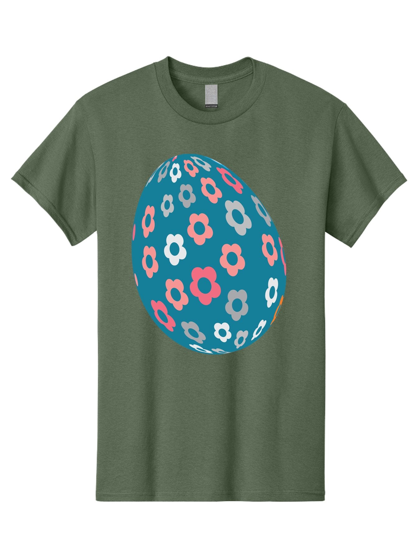 Easter-Egg Men'S Graphic Tee, 100% Cotton, Comfortable Casual Summer Wear, Machine Washable, Blue Easter Egg, Floral Pattern, Pink And White Flowers, Spring Decoration, Easter Egg Decoration, Digital Illustration, Easter Theme, Aac676 13