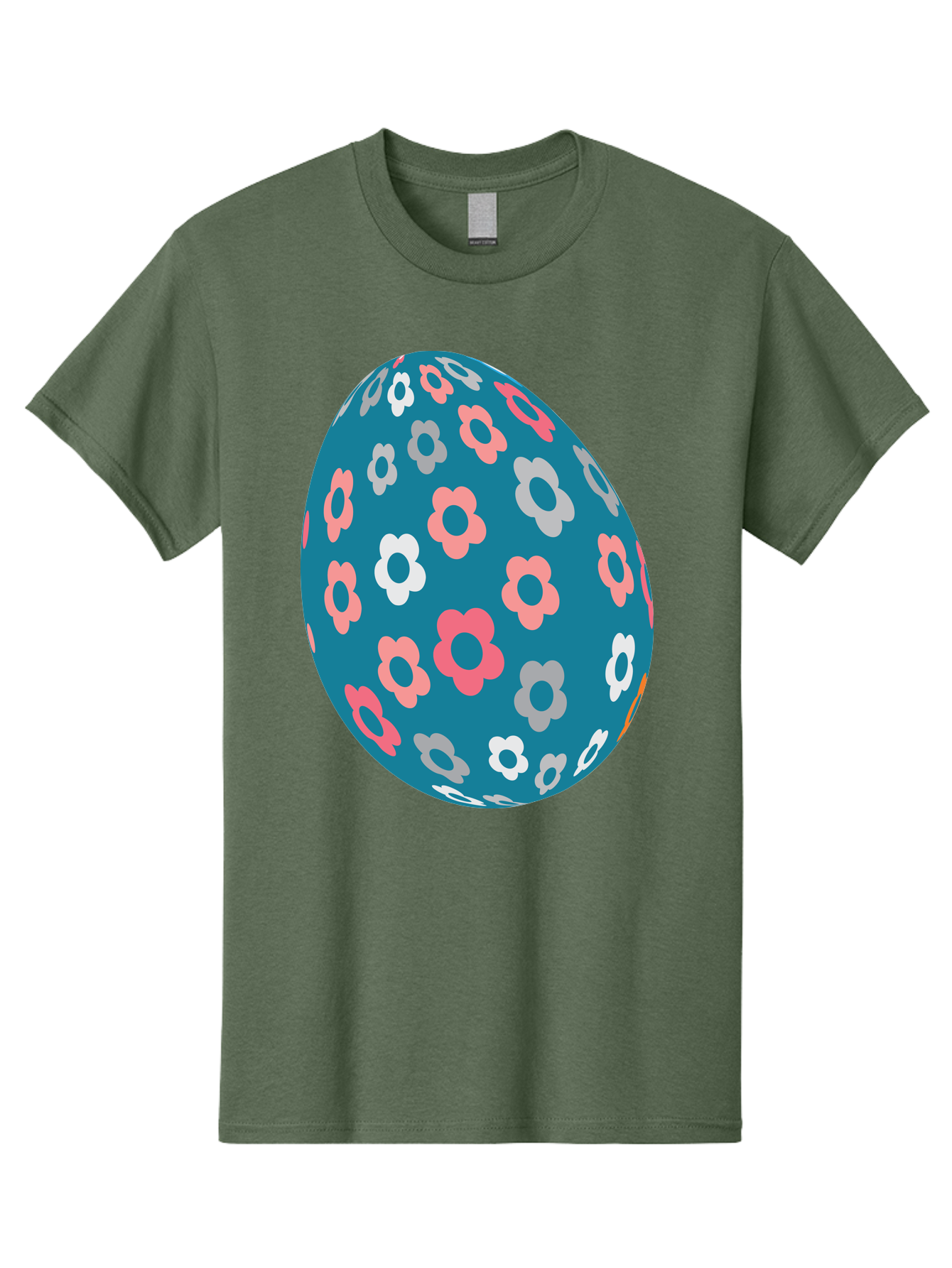 Easter-Egg Men'S Graphic Tee, 100% Cotton, Comfortable Casual Summer Wear, Machine Washable, Blue Easter Egg, Floral Pattern, Pink And White Flowers, Spring Decoration, Easter Egg Decoration, Digital Illustration, Easter Theme, Aac676 29