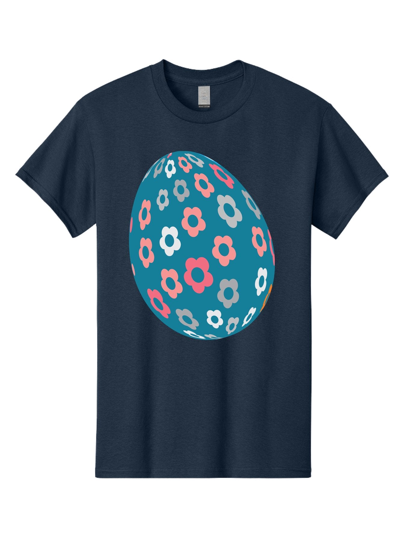 Easter-Egg Men'S Graphic Tee, 100% Cotton, Comfortable Casual Summer Wear, Machine Washable, Blue Easter Egg, Floral Pattern, Pink And White Flowers, Spring Decoration, Easter Egg Decoration, Digital Illustration, Easter Theme, Aac676 3