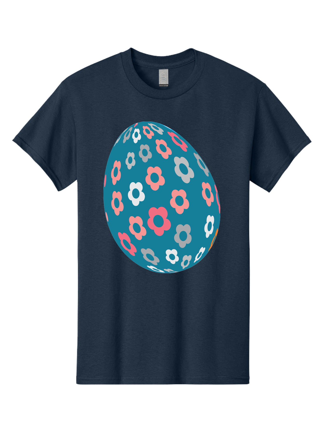 Easter-Egg Men'S Graphic Tee, 100% Cotton, Comfortable Casual Summer Wear, Machine Washable, Blue Easter Egg, Floral Pattern, Pink And White Flowers, Spring Decoration, Easter Egg Decoration, Digital Illustration, Easter Theme, Aac676 17