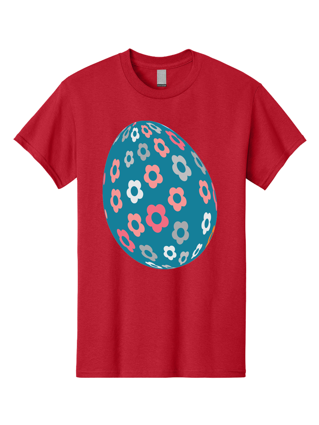 Easter-Egg Men'S Graphic Tee, 100% Cotton, Comfortable Casual Summer Wear, Machine Washable, Blue Easter Egg, Floral Pattern, Pink And White Flowers, Spring Decoration, Easter Egg Decoration, Digital Illustration, Easter Theme, Aac676 25