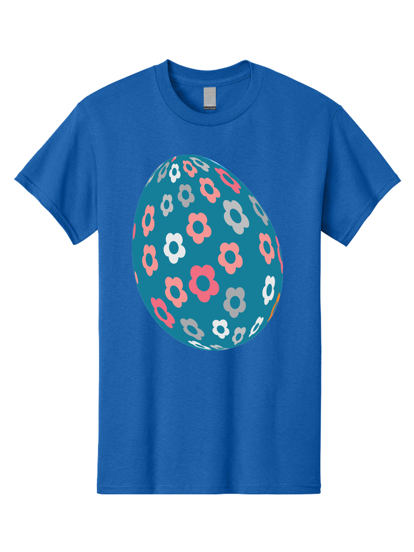 Easter-Egg Men'S Graphic Tee, 100% Cotton, Comfortable Casual Summer Wear, Machine Washable, Blue Easter Egg, Floral Pattern, Pink And White Flowers, Spring Decoration, Easter Egg Decoration, Digital Illustration, Easter Theme, Aac676 3