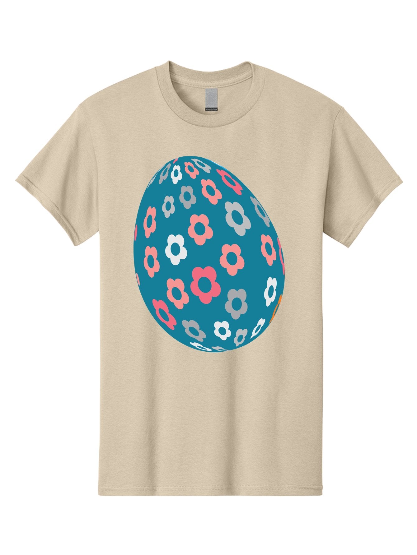 Easter-Egg Men'S Graphic Tee, 100% Cotton, Comfortable Casual Summer Wear, Machine Washable, Blue Easter Egg, Floral Pattern, Pink And White Flowers, Spring Decoration, Easter Egg Decoration, Digital Illustration, Easter Theme, Aac676