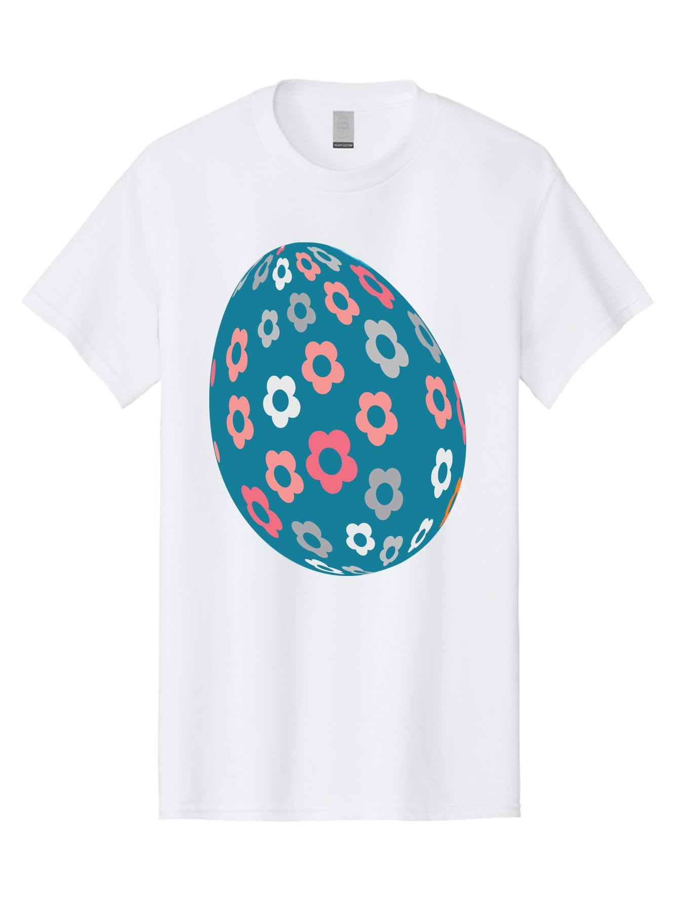 Easter-Egg Men'S Graphic Tee, 100% Cotton, Comfortable Casual Summer Wear, Machine Washable, Blue Easter Egg, Floral Pattern, Pink And White Flowers, Spring Decoration, Easter Egg Decoration, Digital Illustration, Easter Theme, Aac676 6