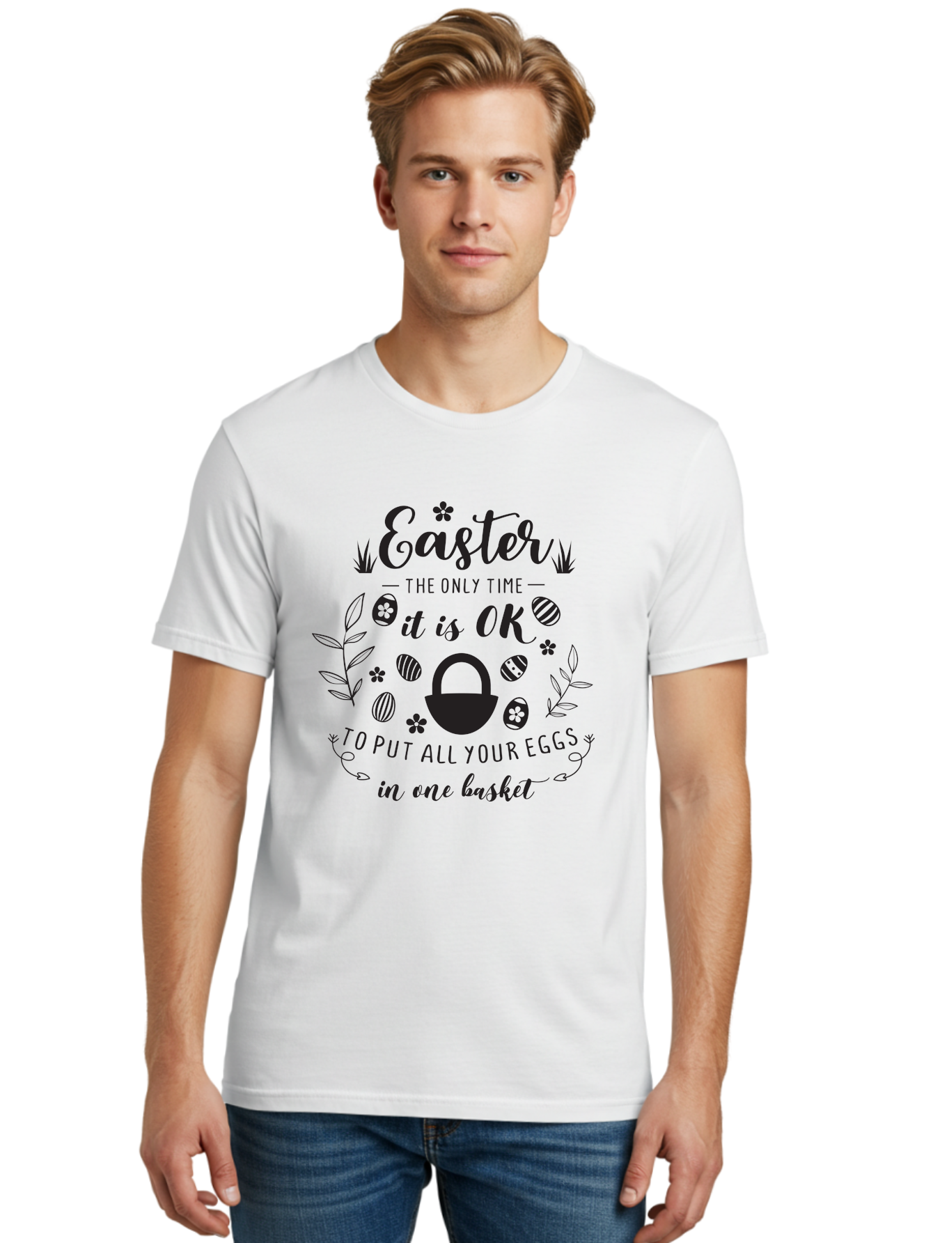 Easter-Eggs Men'S Graphic Tee, 100% Cotton, Comfortable Casual Summer Wear, Machine Washable, Easter Eggs, Egg Basket, Easter Basket, Egg Hunt, Spring Flowers, Easter Quote, Funny Easter, Easter Humor, Egg Decoration Aac677 30