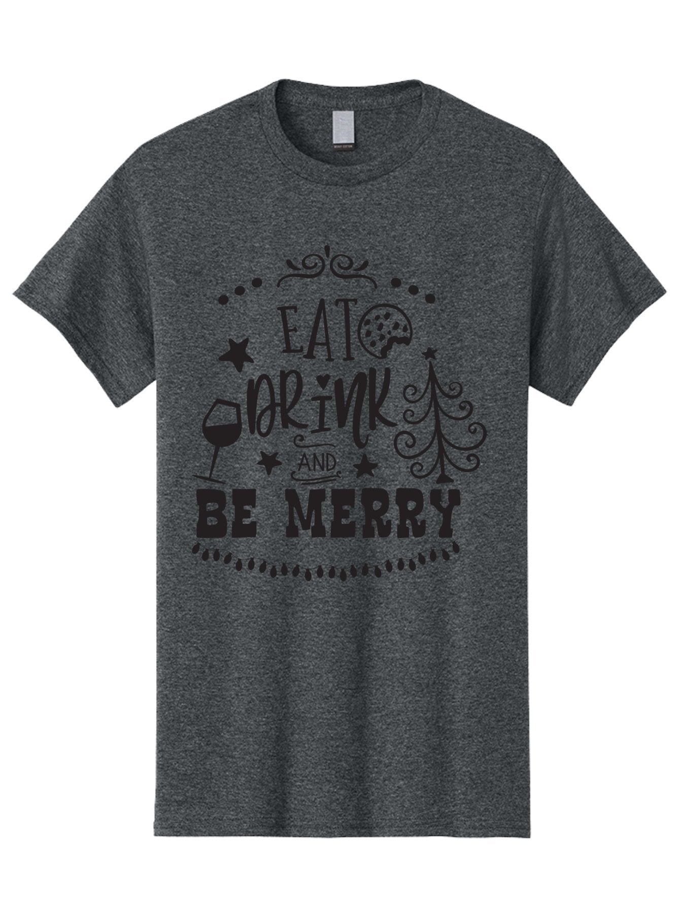 Eat-Drink-And-Be-Merry Men'S Graphic Tee, 100% Cotton, Comfortable Casual Summer Wear, Machine Washable, Holiday Cheer, Festive Vibes, Christmas Celebration, Wine Glass, Cookie, Christmas Tree, Stars, Festive Typography, Joyful Message, Aac679 13