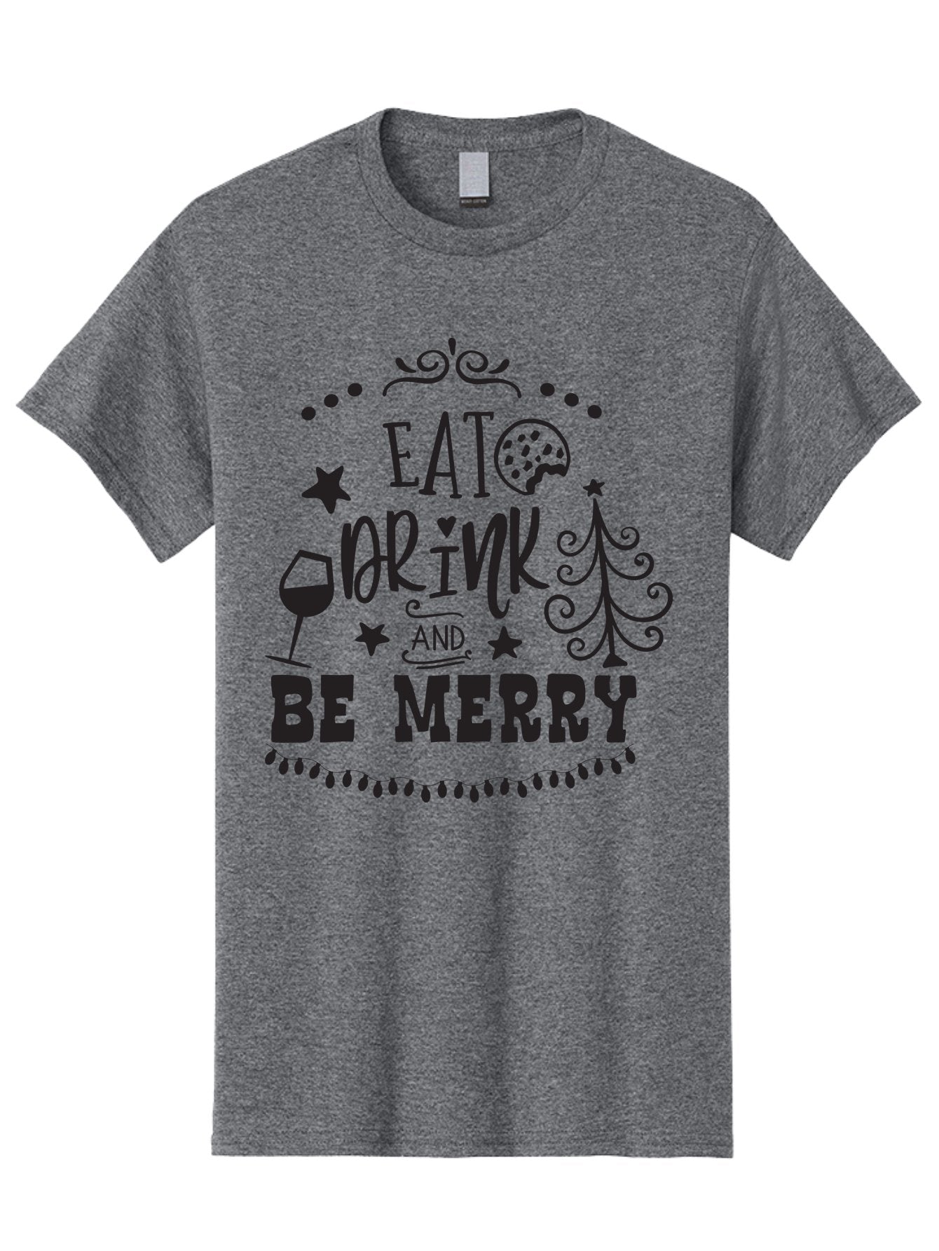 Eat-Drink-And-Be-Merry Men'S Graphic Tee, 100% Cotton, Comfortable Casual Summer Wear, Machine Washable, Holiday Cheer, Festive Vibes, Christmas Celebration, Wine Glass, Cookie, Christmas Tree, Stars, Festive Typography, Joyful Message, Aac679 7