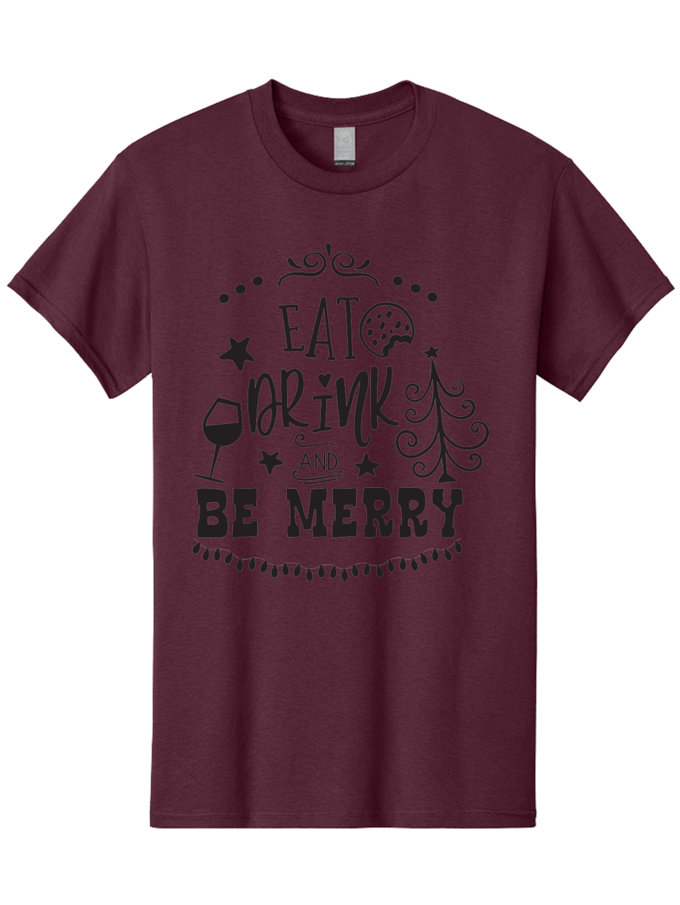 Eat-Drink-And-Be-Merry Men'S Graphic Tee, 100% Cotton, Comfortable Casual Summer Wear, Machine Washable, Holiday Cheer, Festive Vibes, Christmas Celebration, Wine Glass, Cookie, Christmas Tree, Stars, Festive Typography, Joyful Message, Aac679 17