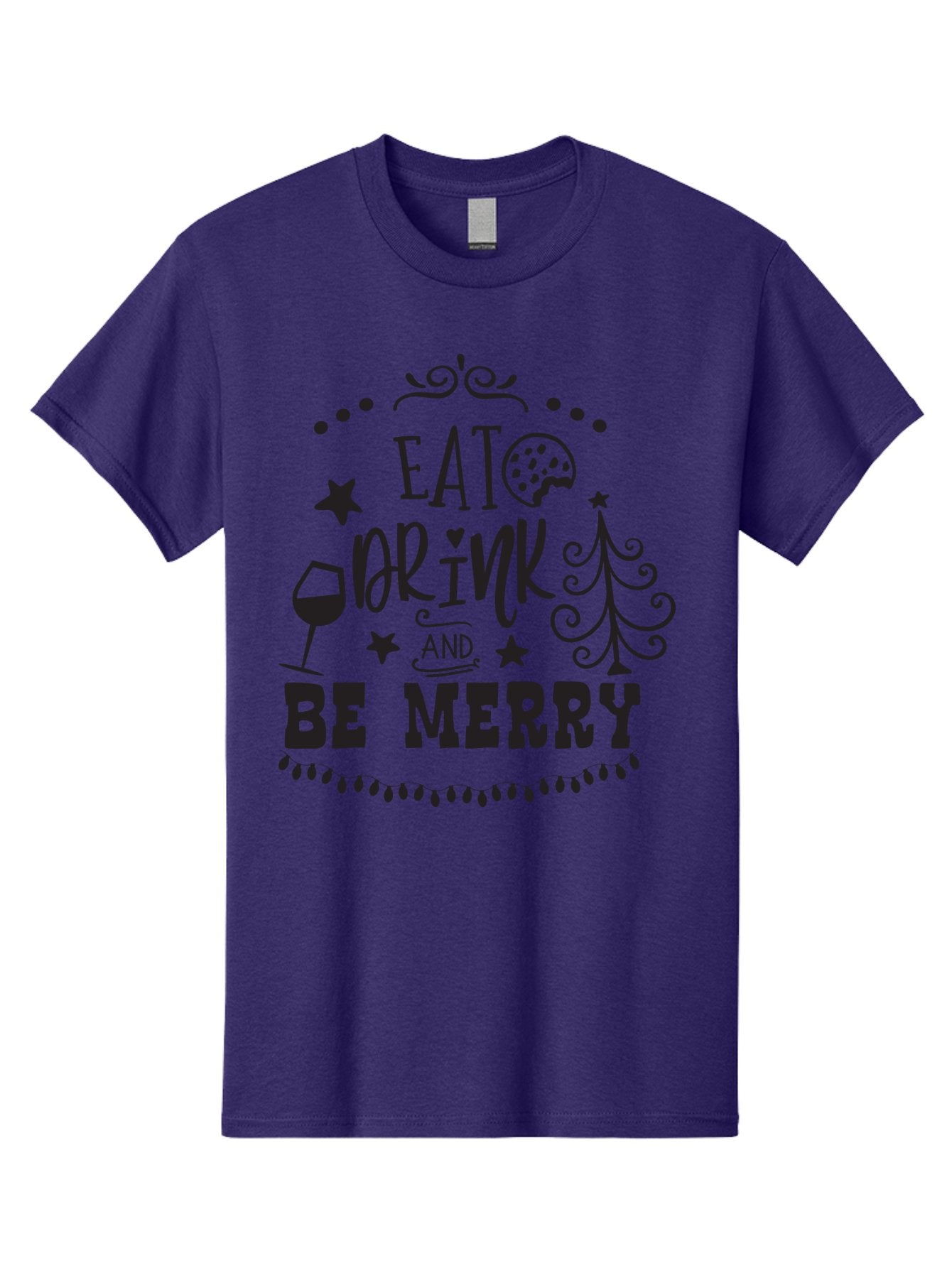 Eat-Drink-And-Be-Merry Men'S Graphic Tee, 100% Cotton, Comfortable Casual Summer Wear, Machine Washable, Holiday Cheer, Festive Vibes, Christmas Celebration, Wine Glass, Cookie, Christmas Tree, Stars, Festive Typography, Joyful Message, Aac679 10