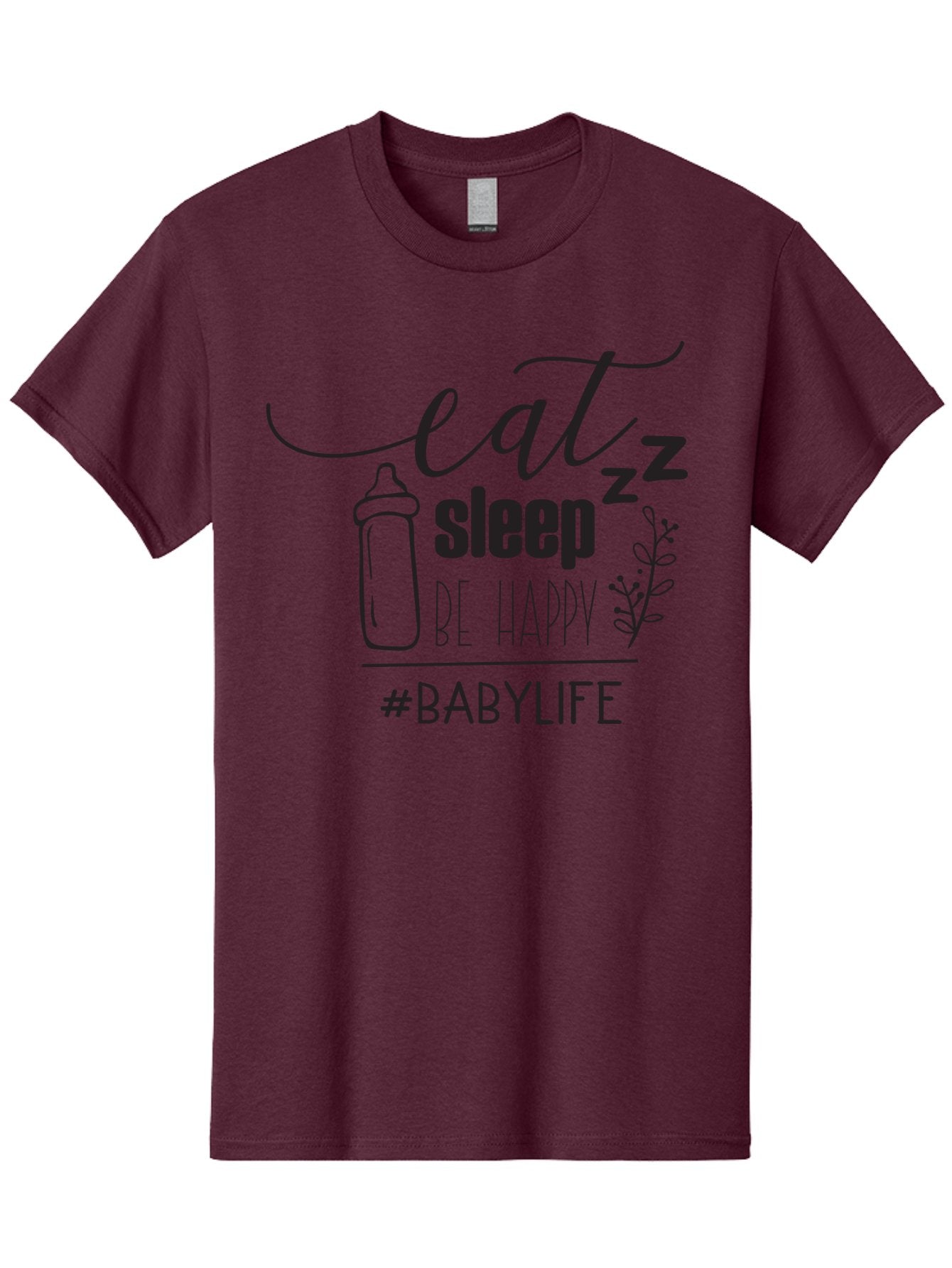 Eat-Sleep-Be-Happy Men'S Graphic Tee, 100% Cotton, Comfortable Casual Summer Wear, Machine Washable, Baby Bottle, Eat Sleep Be Happy, Baby Life, Newborn Care, Parenting Tips, Baby Essentials, Hashtag Babylife, Simple Design, Minimalist Style Aac681 9