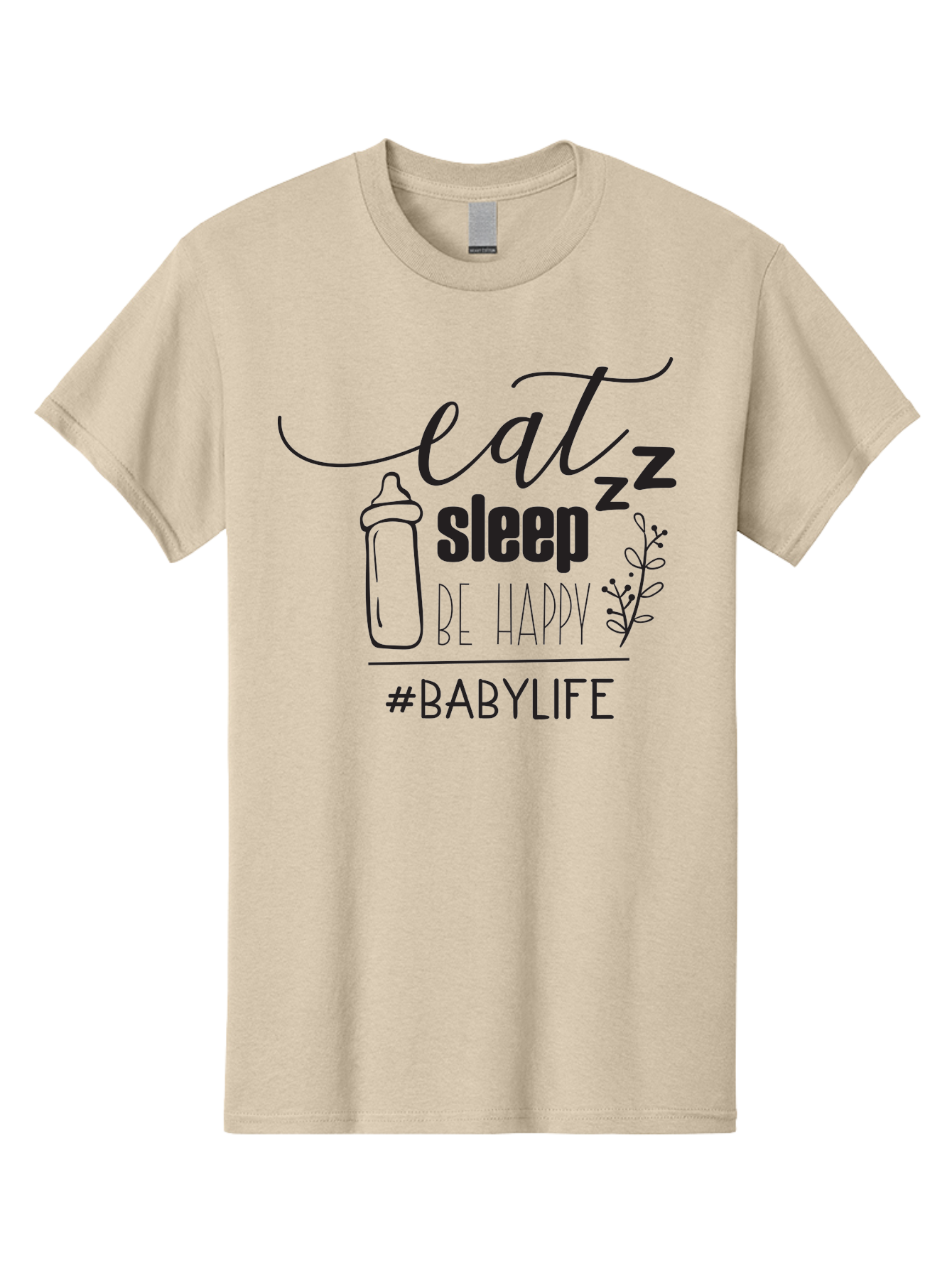 Eat-Sleep-Be-Happy Men'S Graphic Tee, 100% Cotton, Comfortable Casual Summer Wear, Machine Washable, Baby Bottle, Eat Sleep Be Happy, Baby Life, Newborn Care, Parenting Tips, Baby Essentials, Hashtag Babylife, Simple Design, Minimalist Style Aac681 7